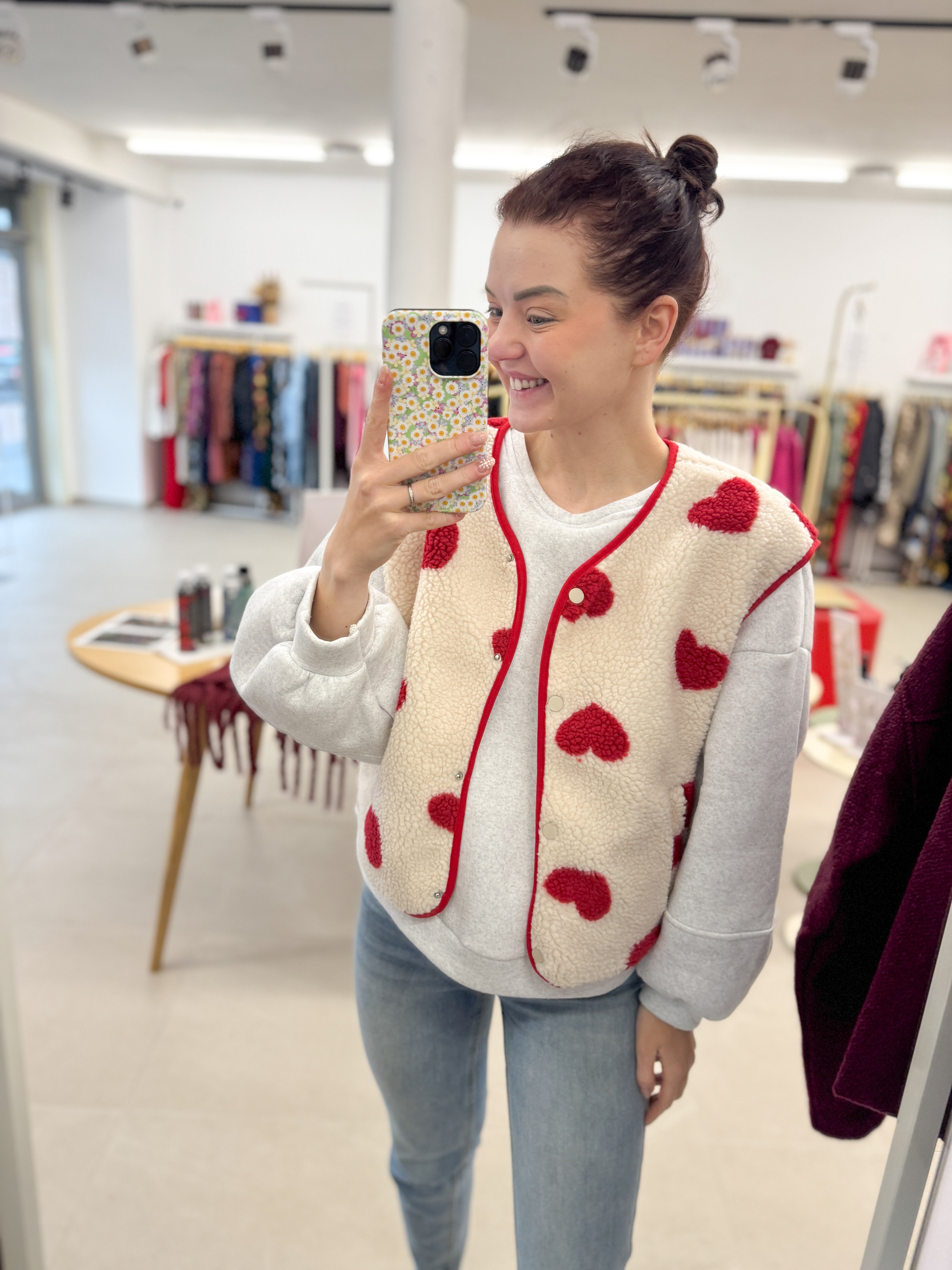 Beige heart teddy gilet