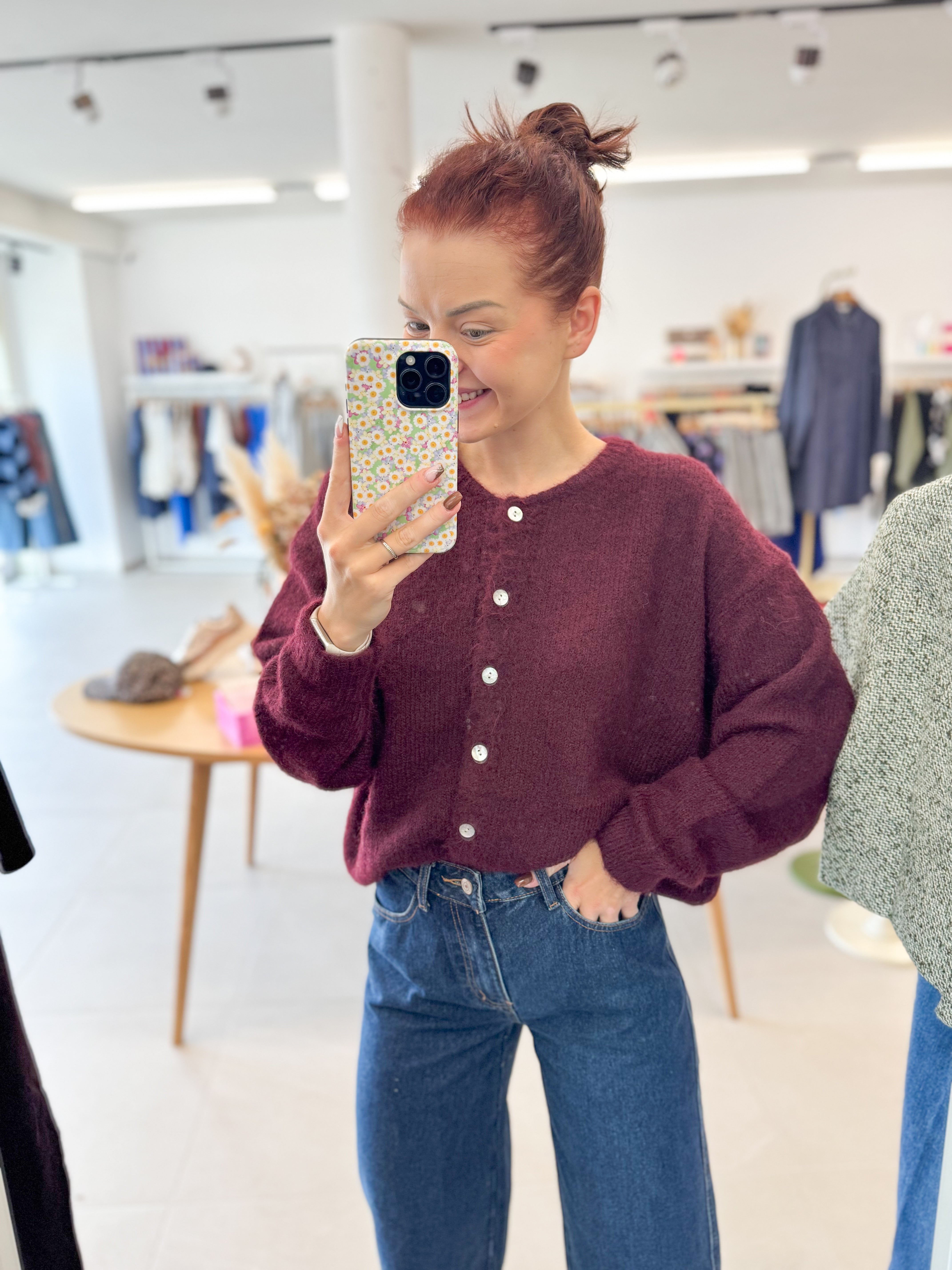 Burgundy soft button knit
