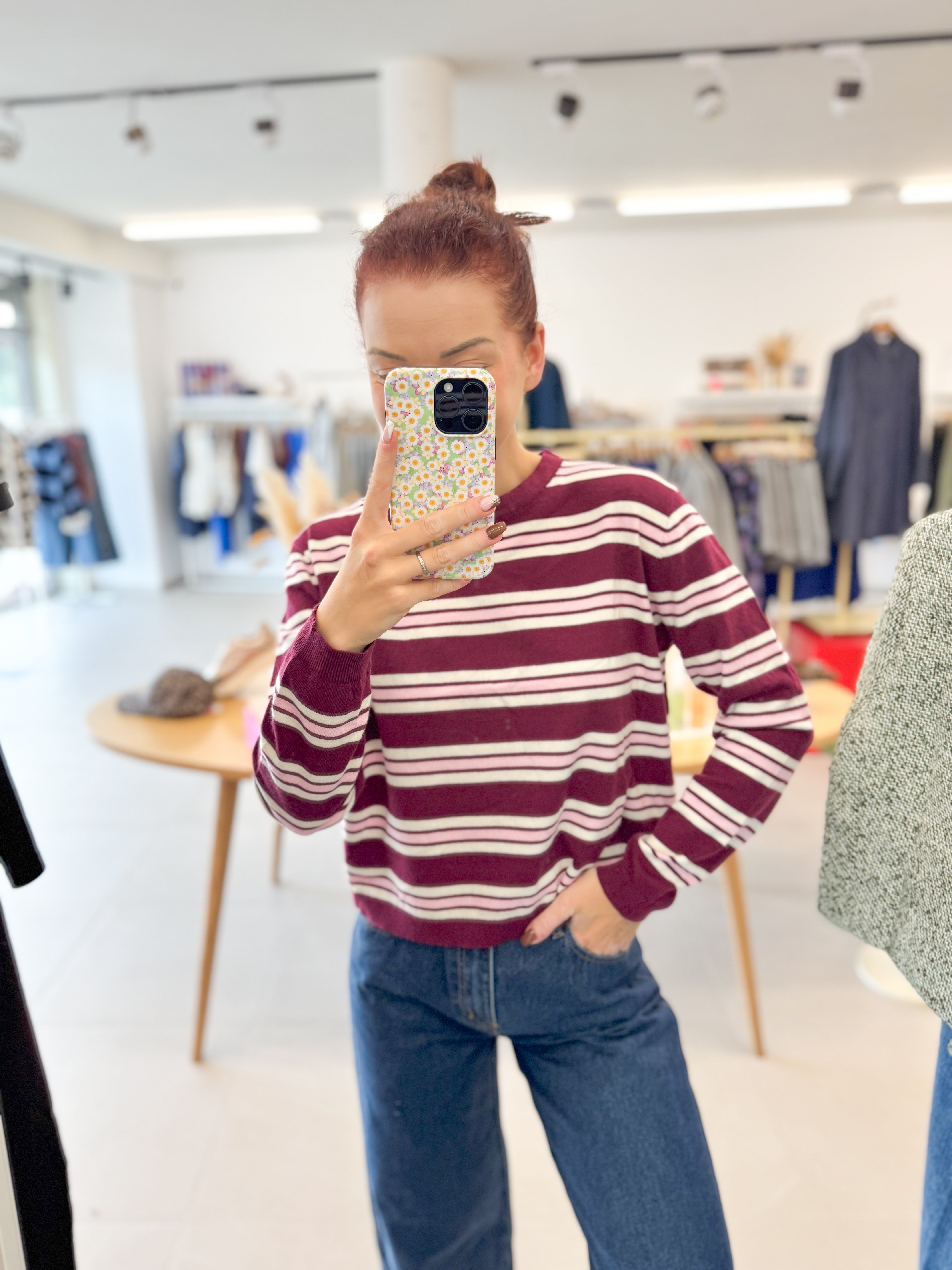 Soft striped knit -Burgundy/Pink