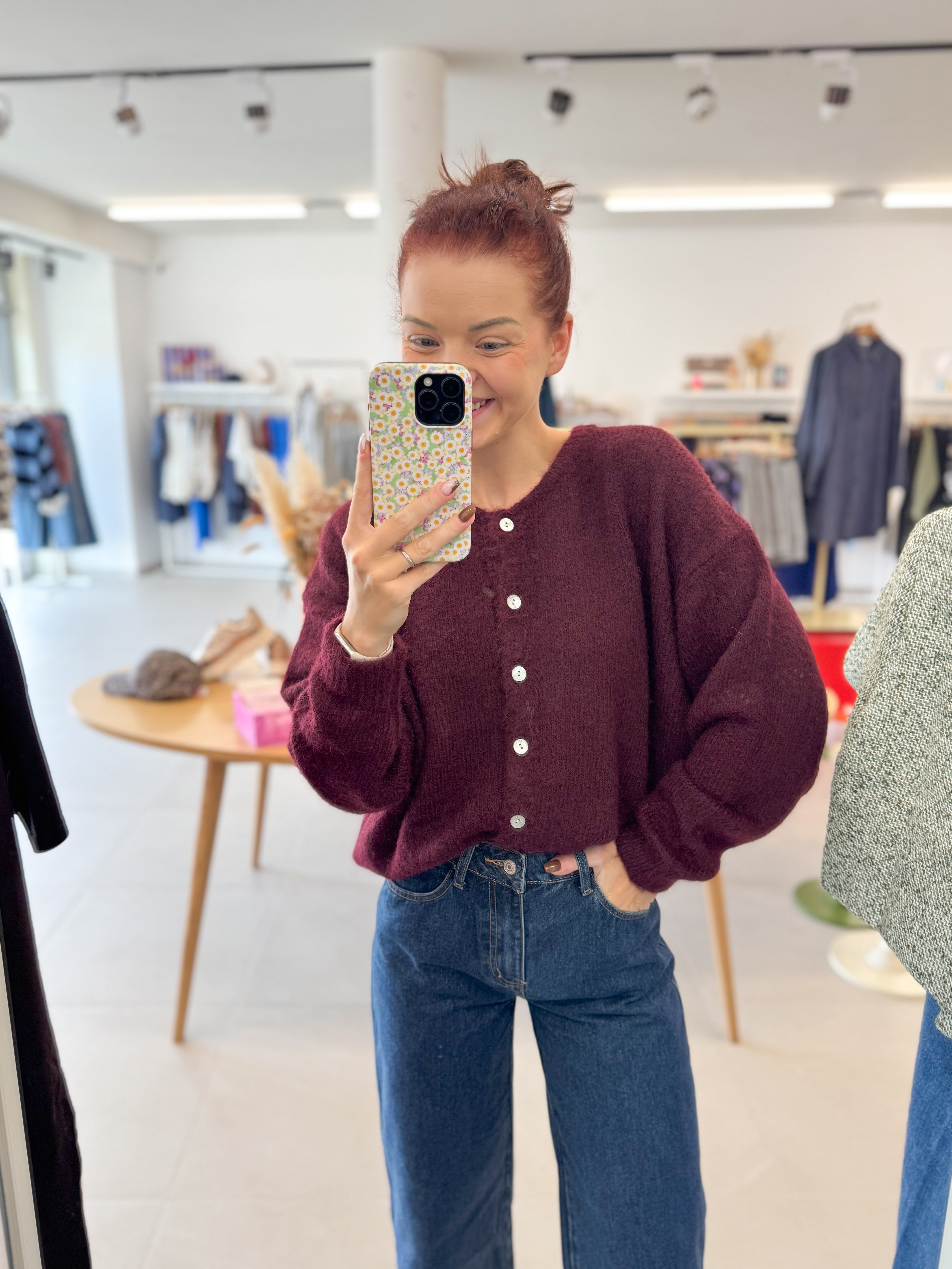 Burgundy soft button knit