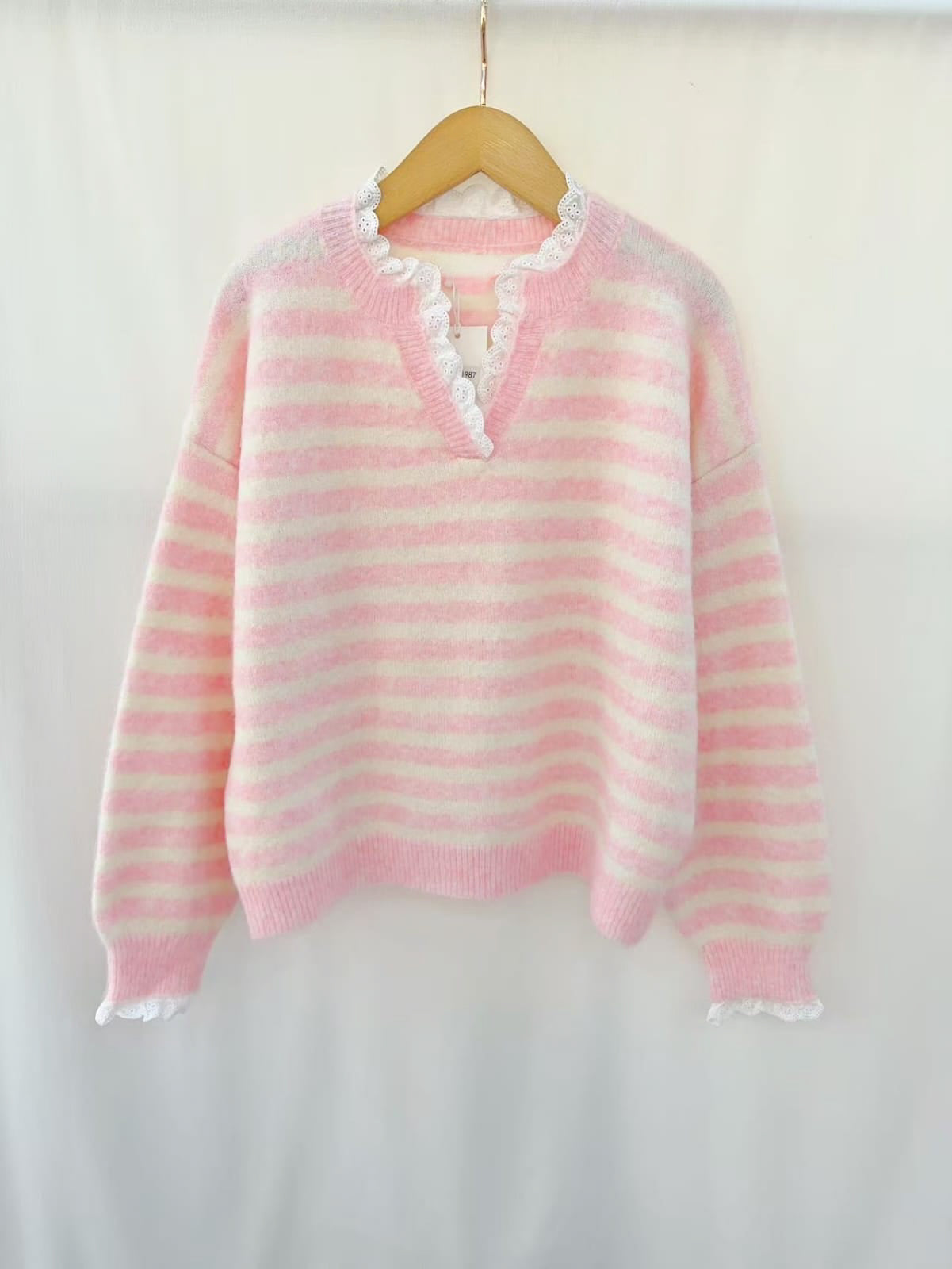 Striped V knit - Pink