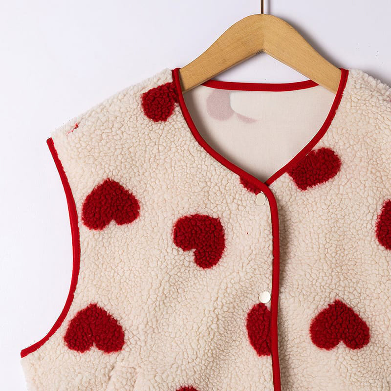 Beige heart teddy gilet