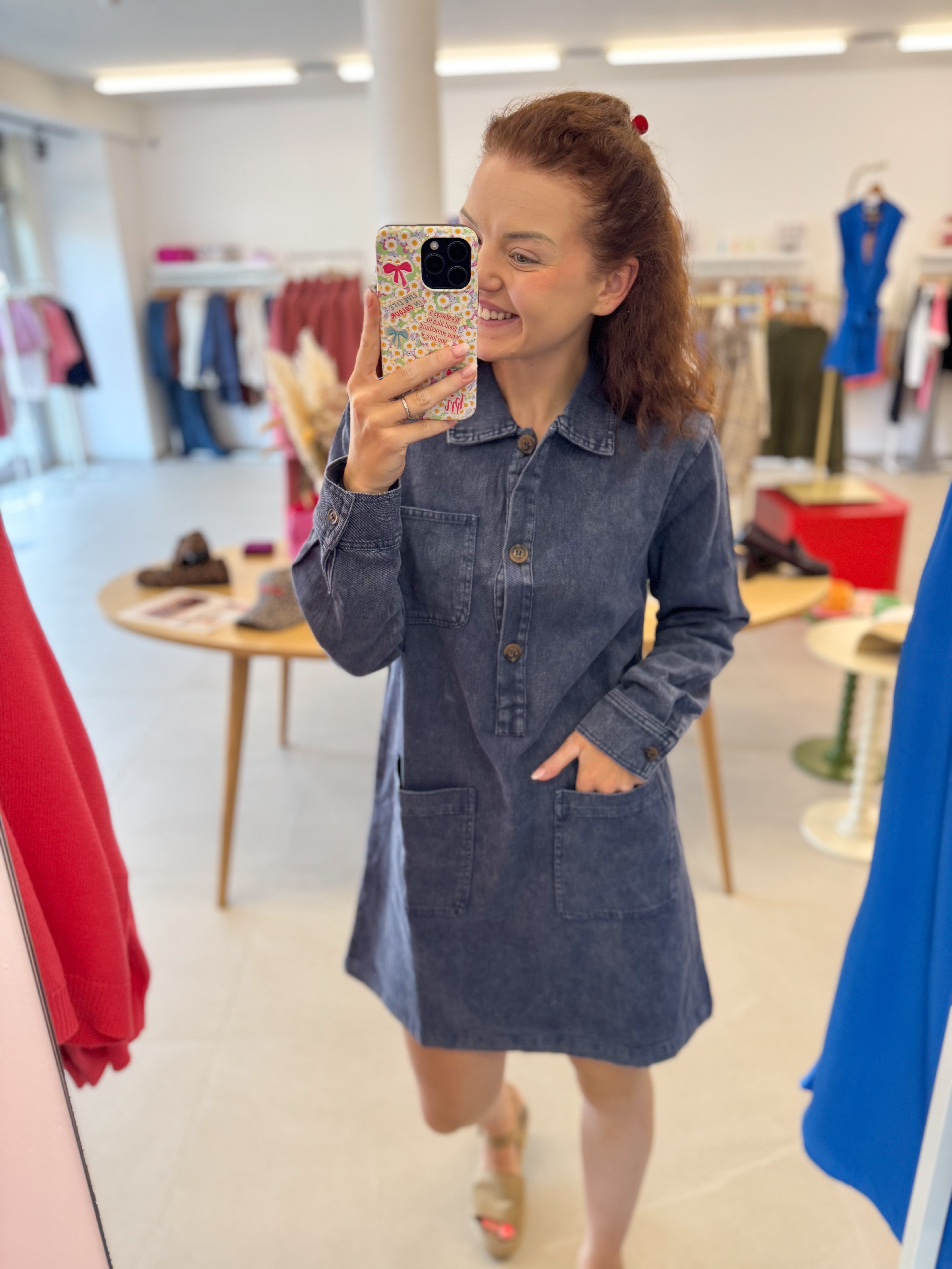 Denim button dress - Bordeaux