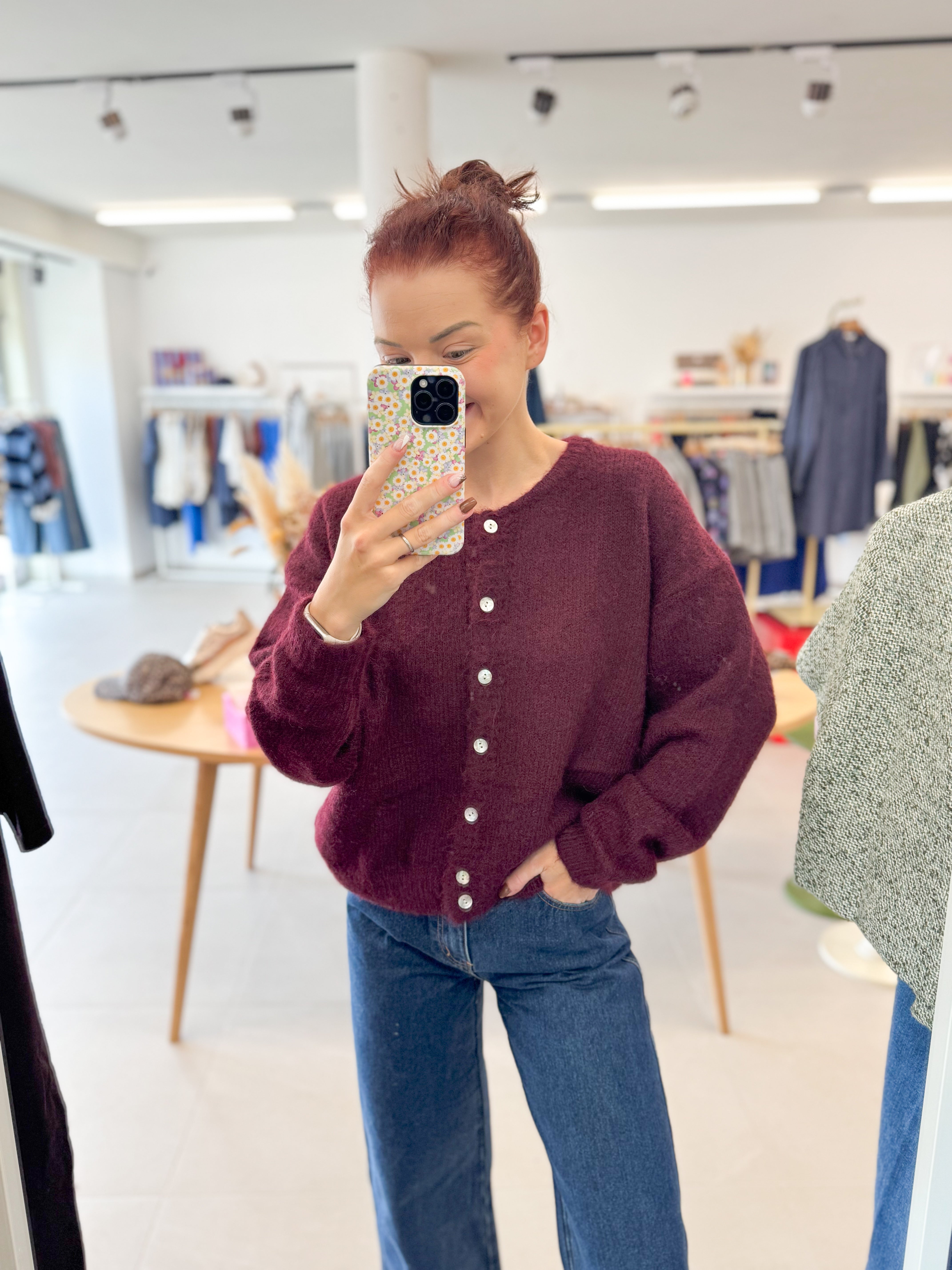 Burgundy soft button knit