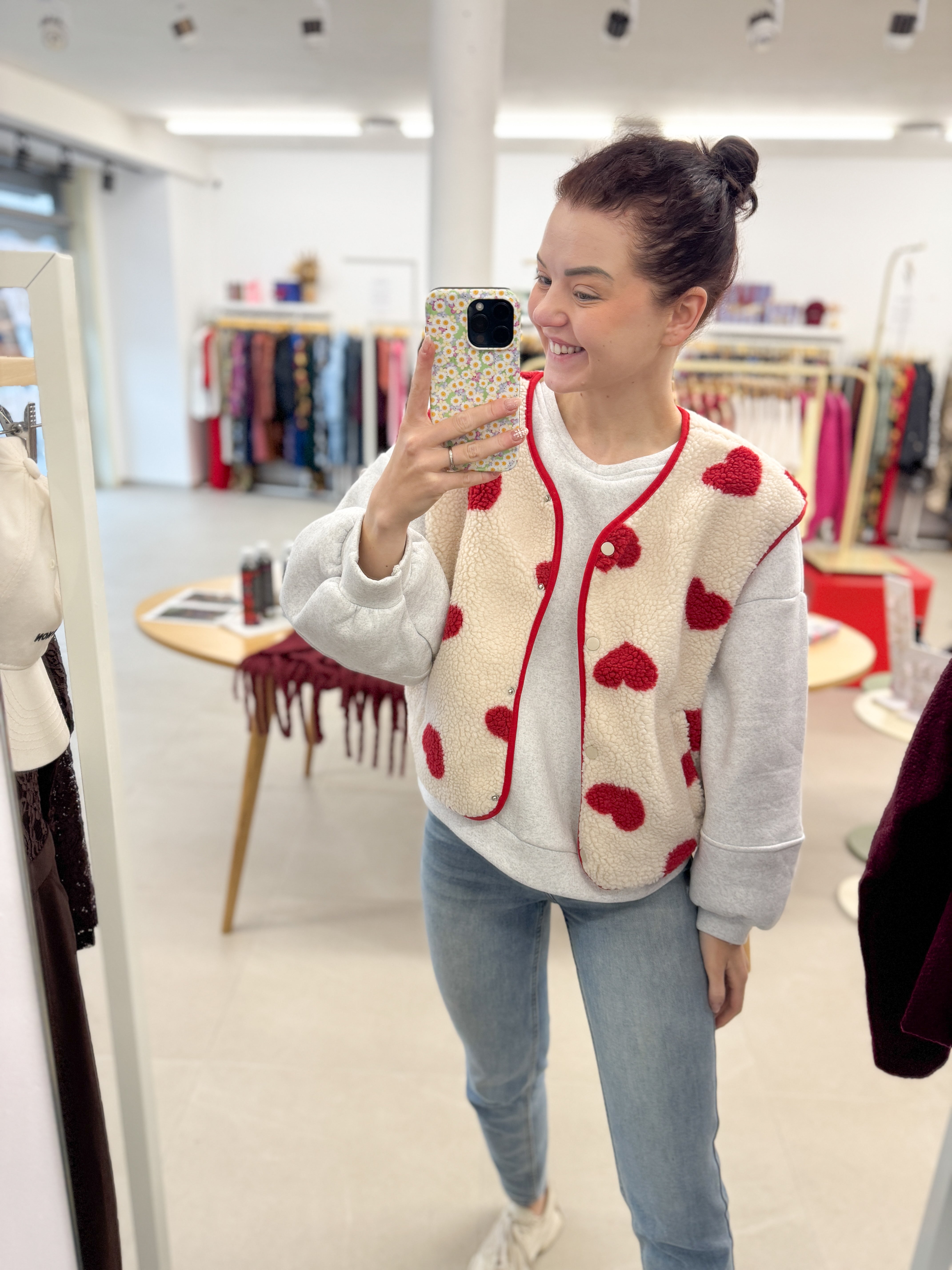 Beige heart teddy gilet