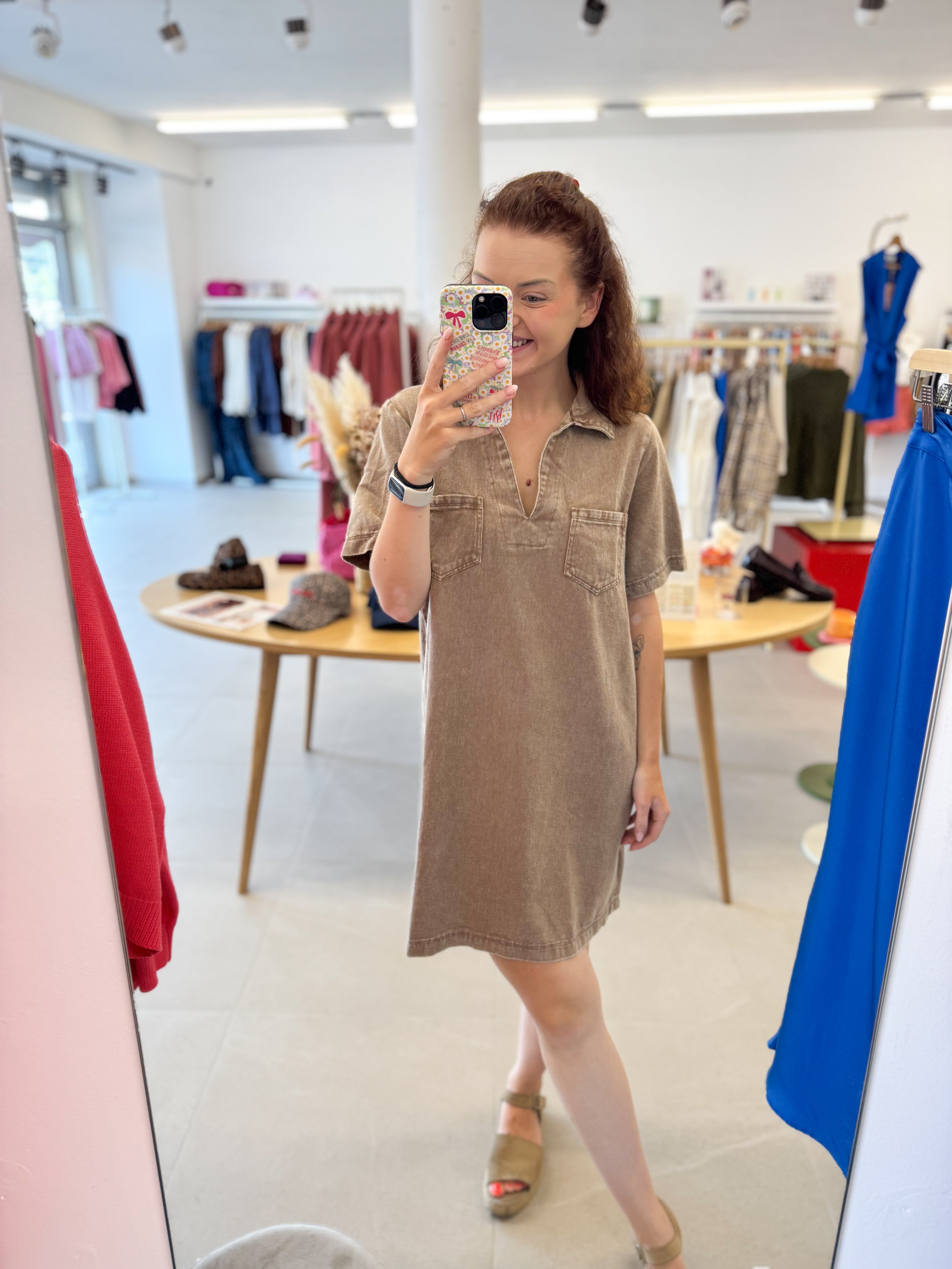Taupe jeansdress shortsleeve