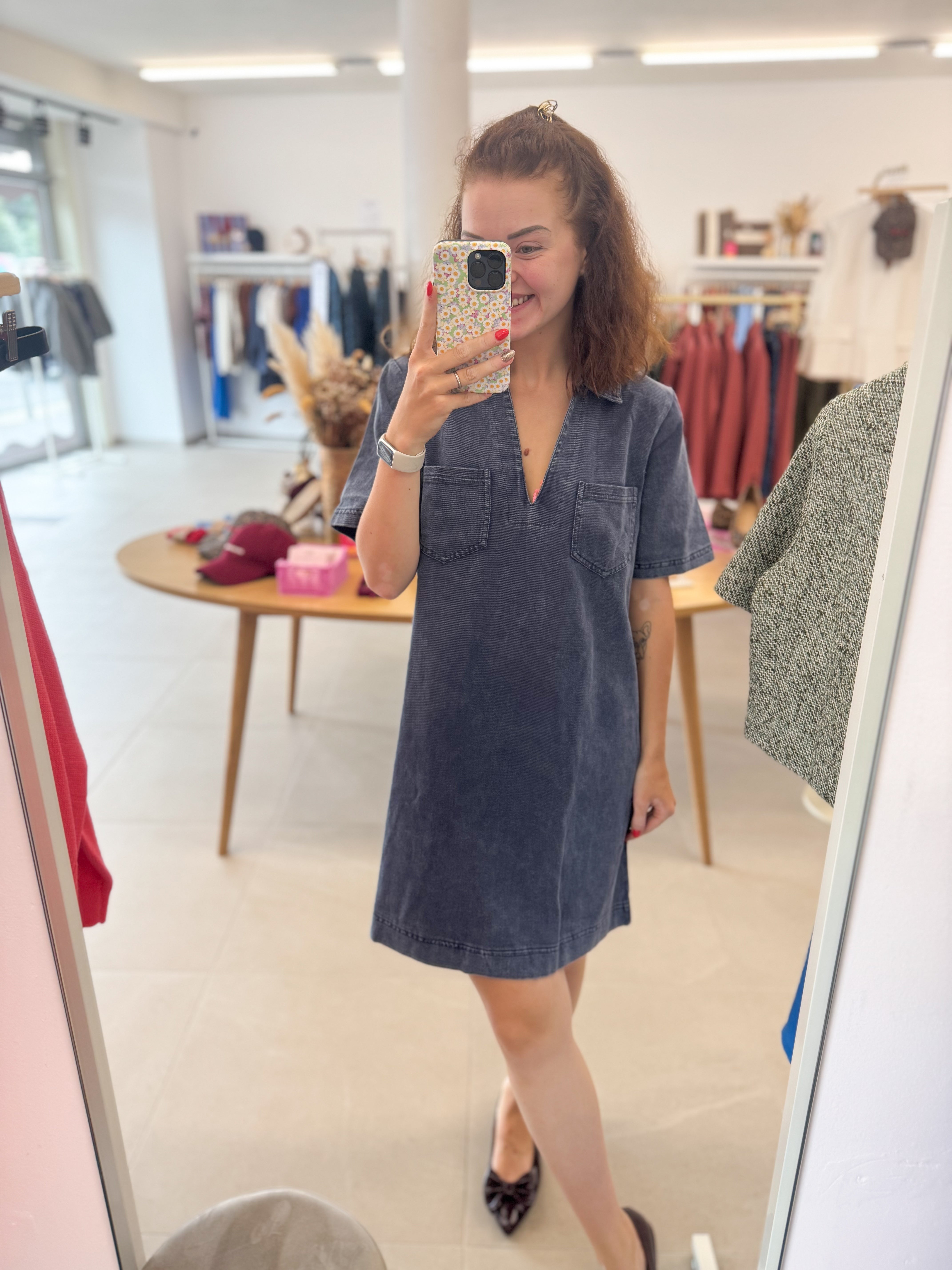 Marine jeansdress shortsleeve