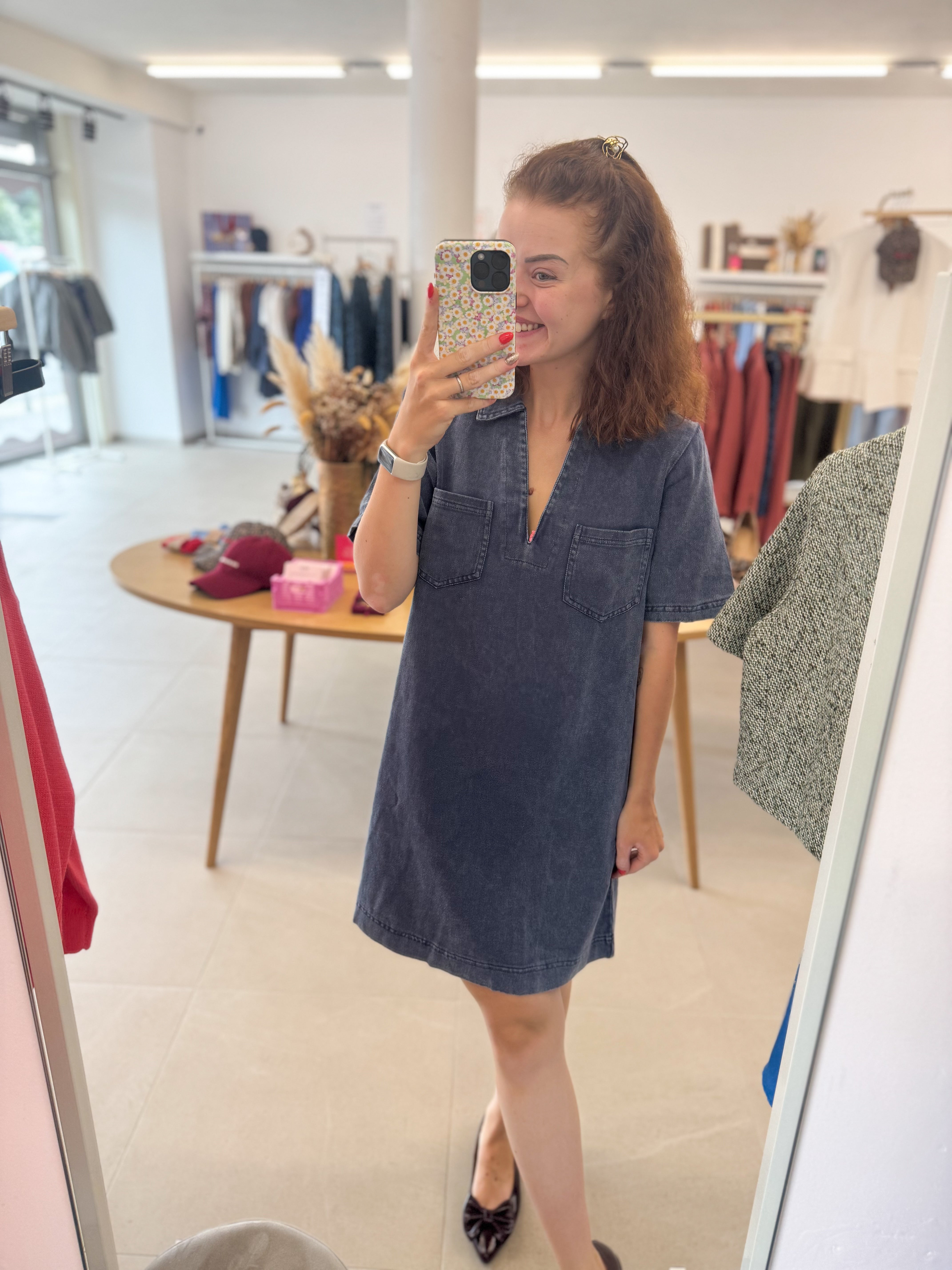 Marine jeansdress shortsleeve