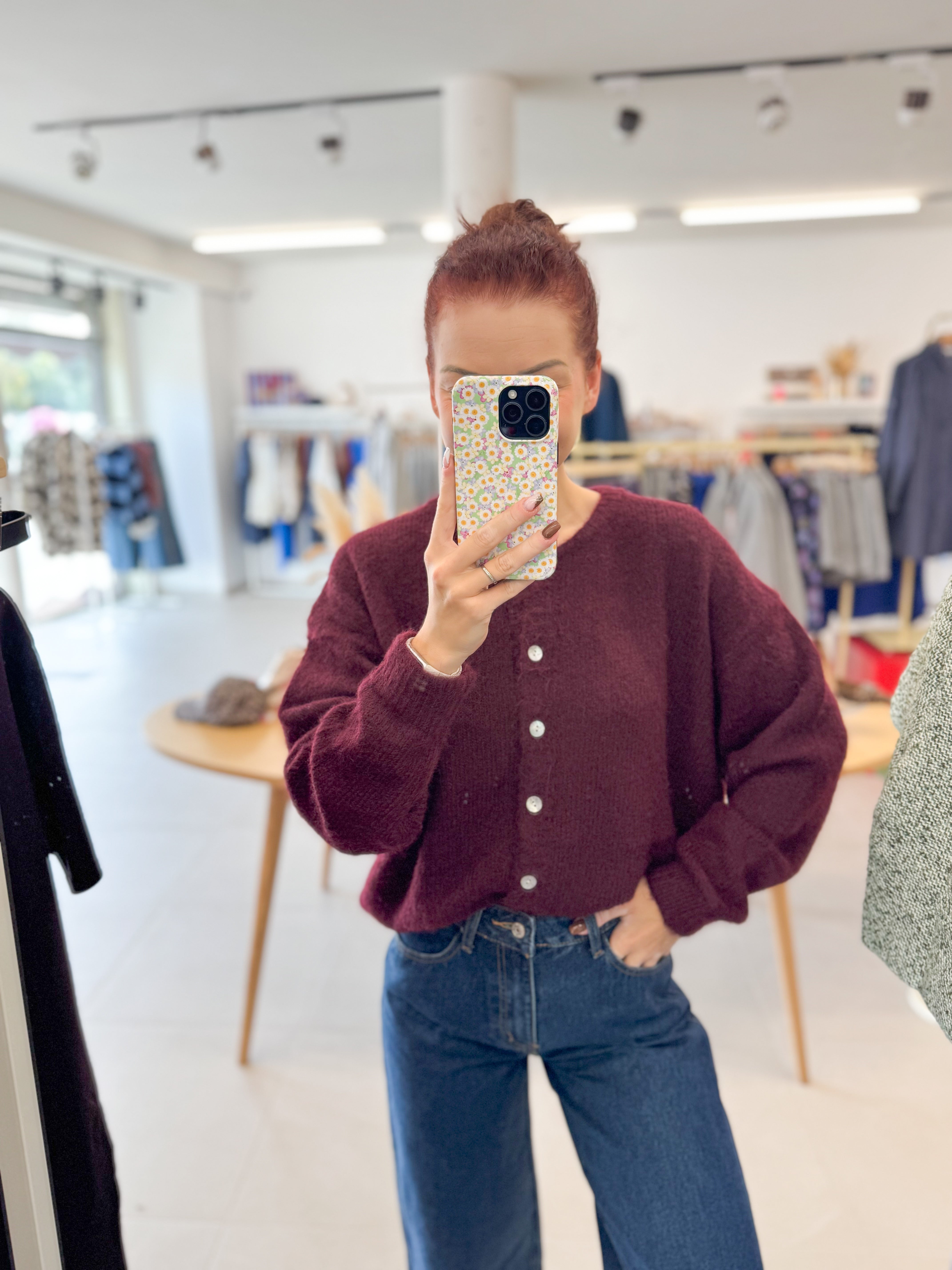 Burgundy soft button knit