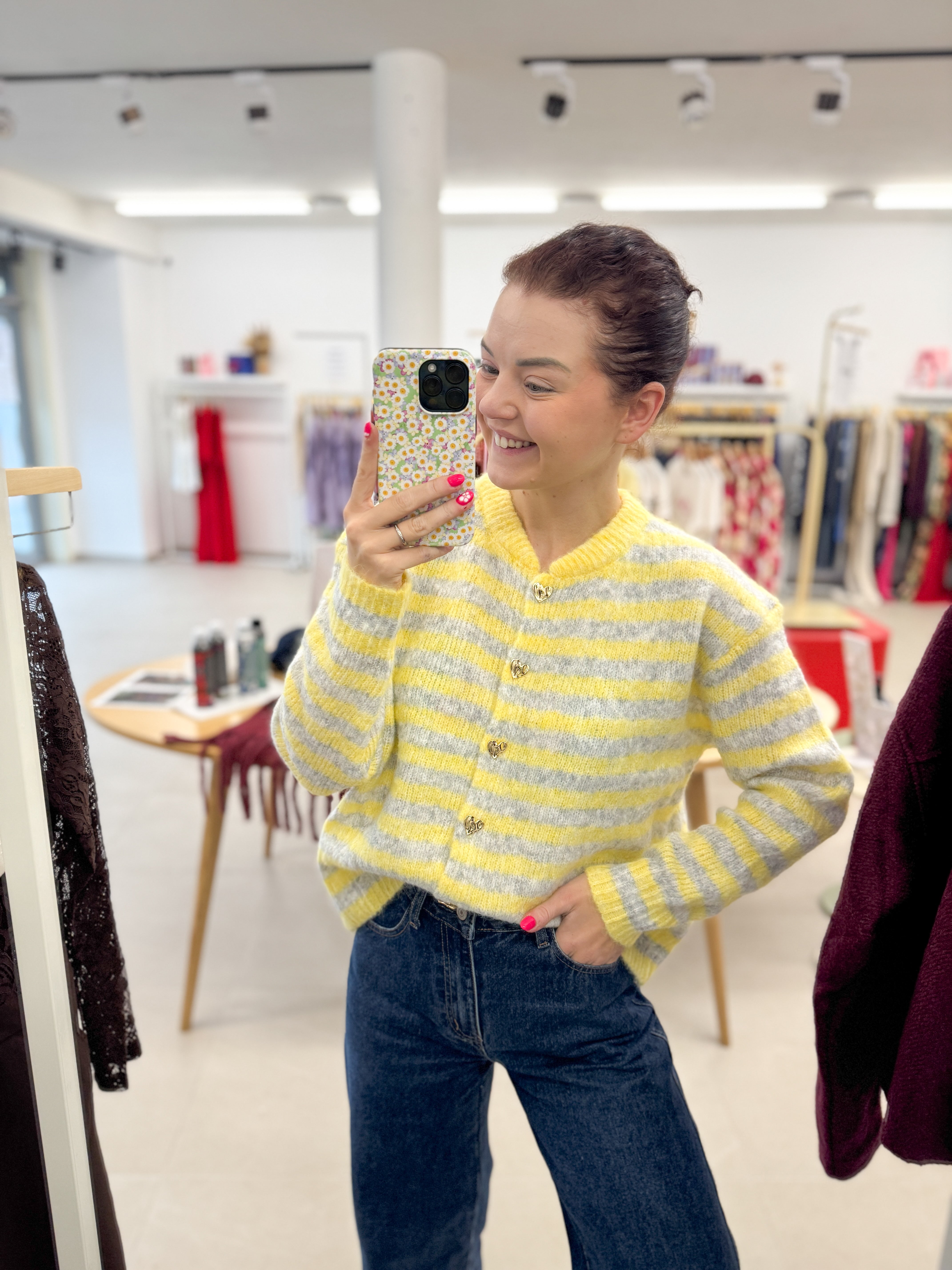 Yellow/grey striped cardigan