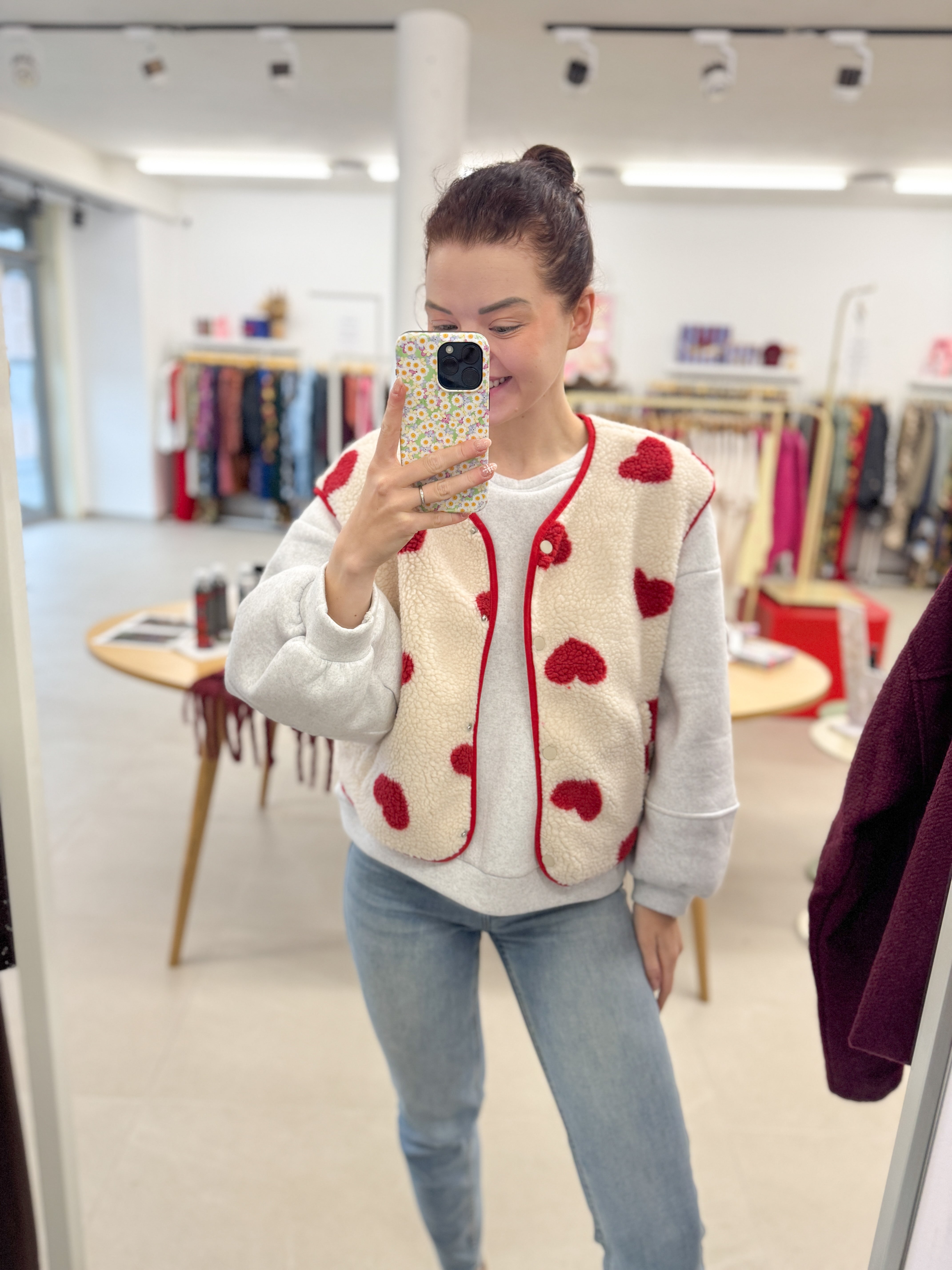 Beige heart teddy gilet