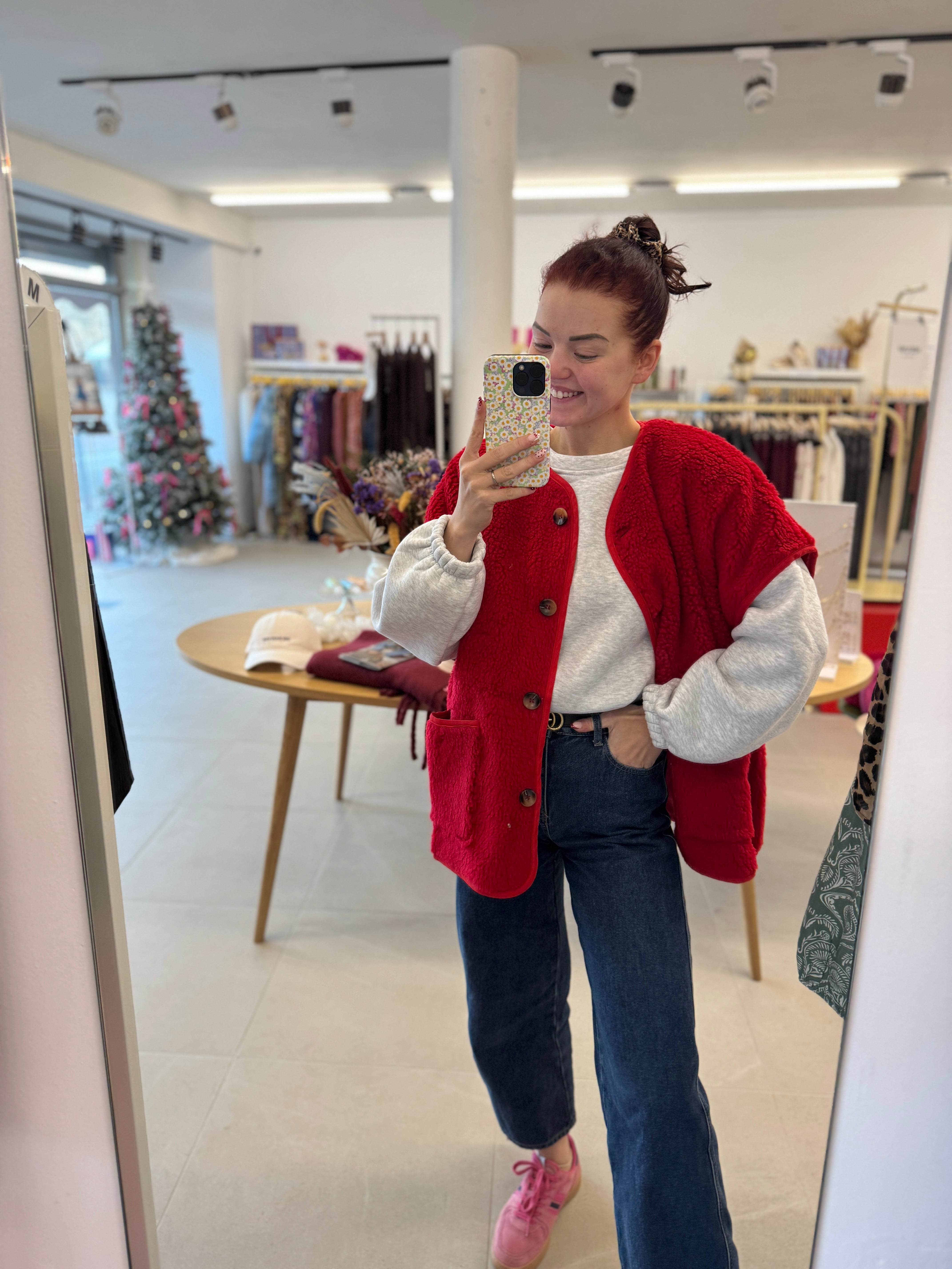 Oversized teddy jacket - Red