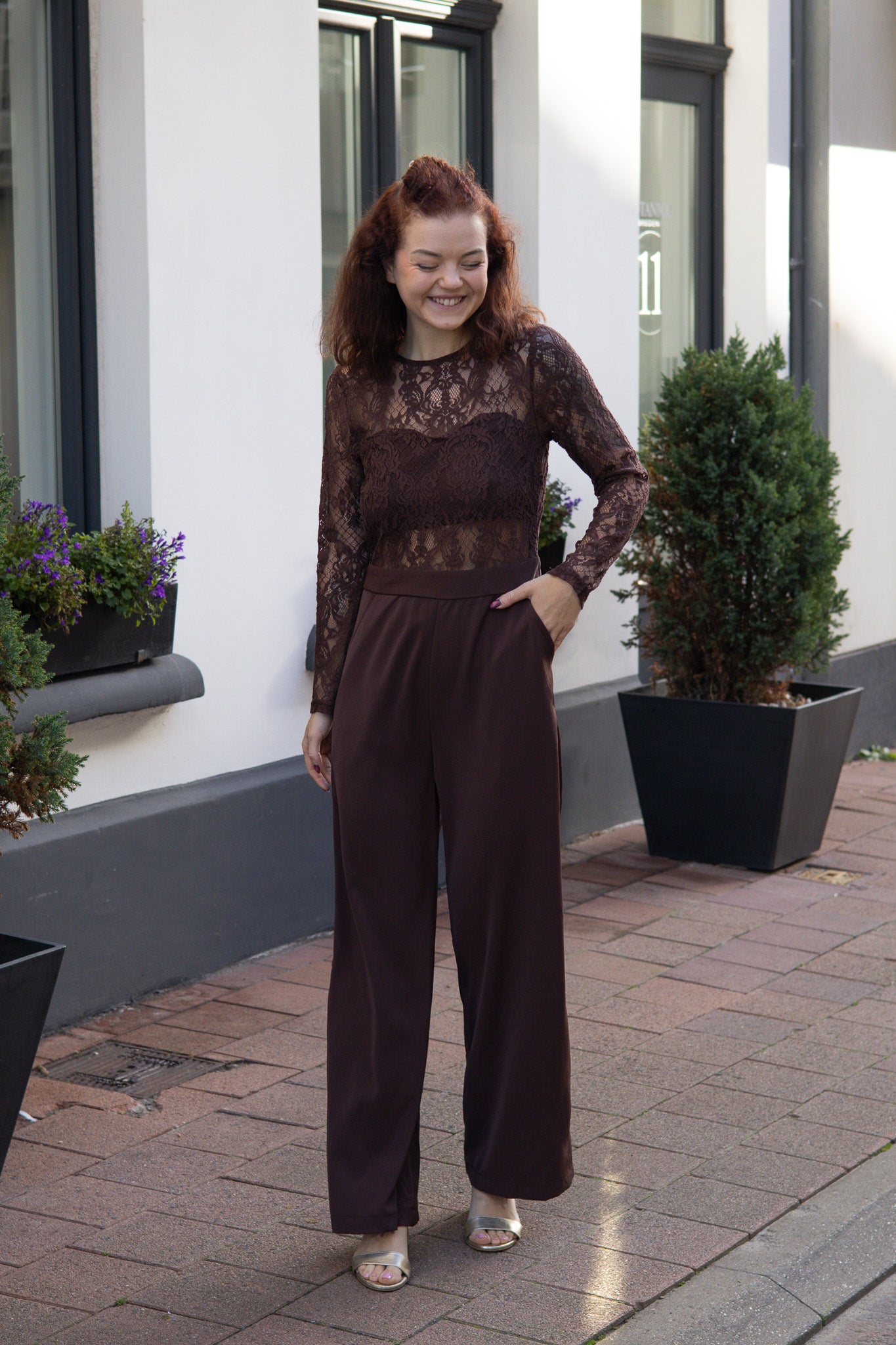 Brown lace jumpsuit