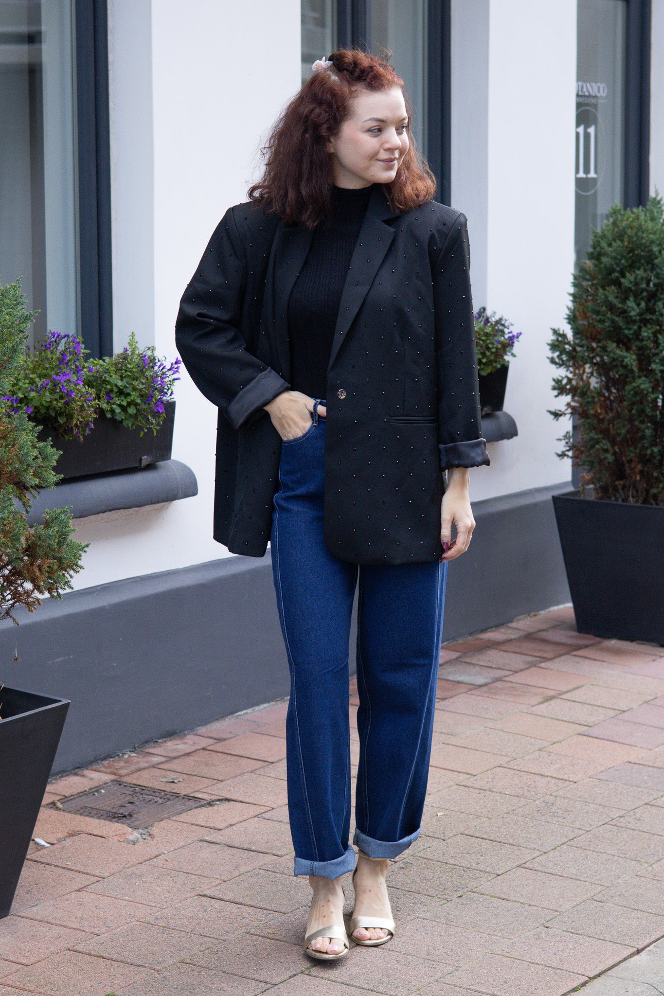 Oversized black sparkle blazer