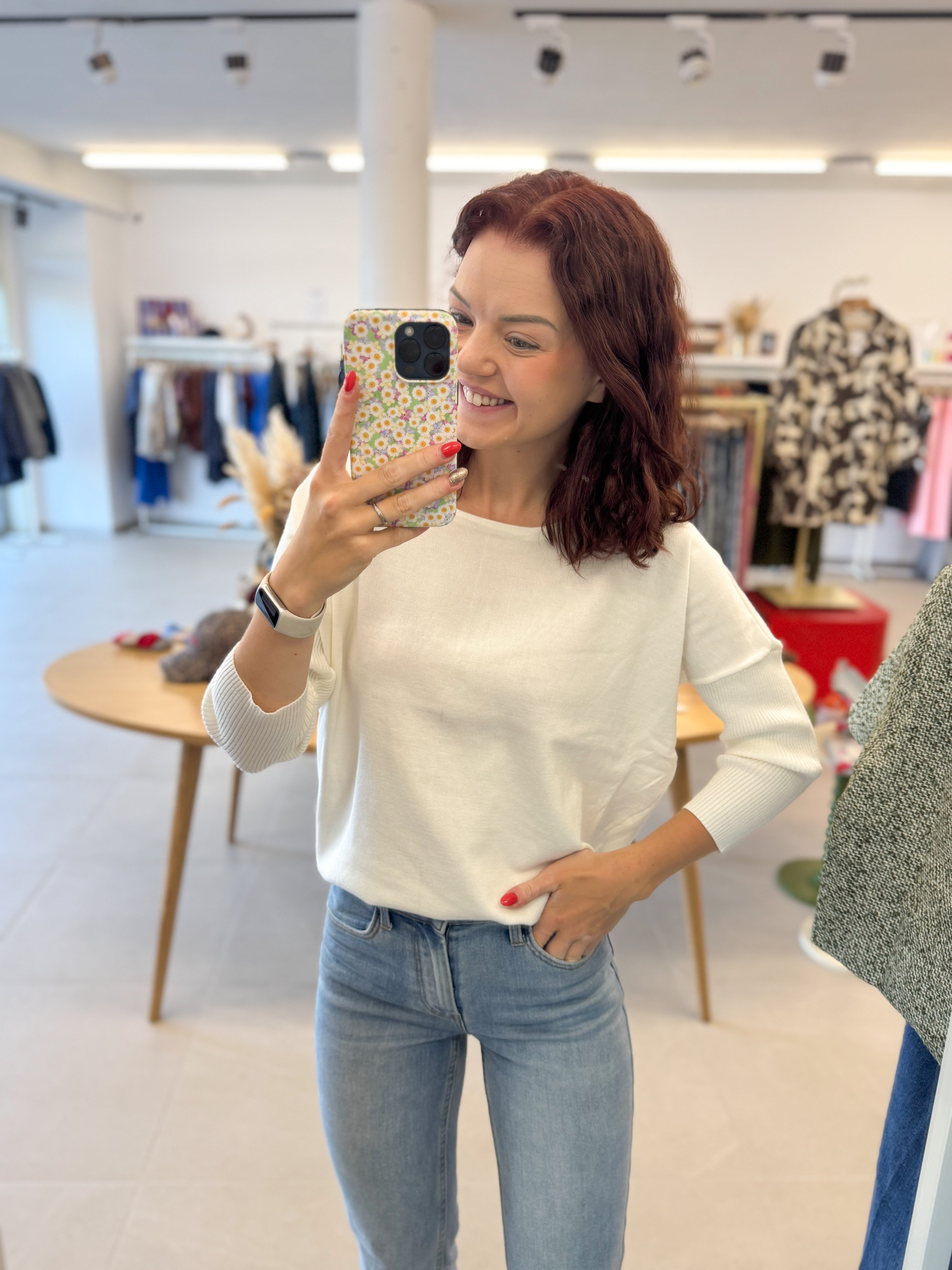 Mila SZ R-neck Pullover -ice white