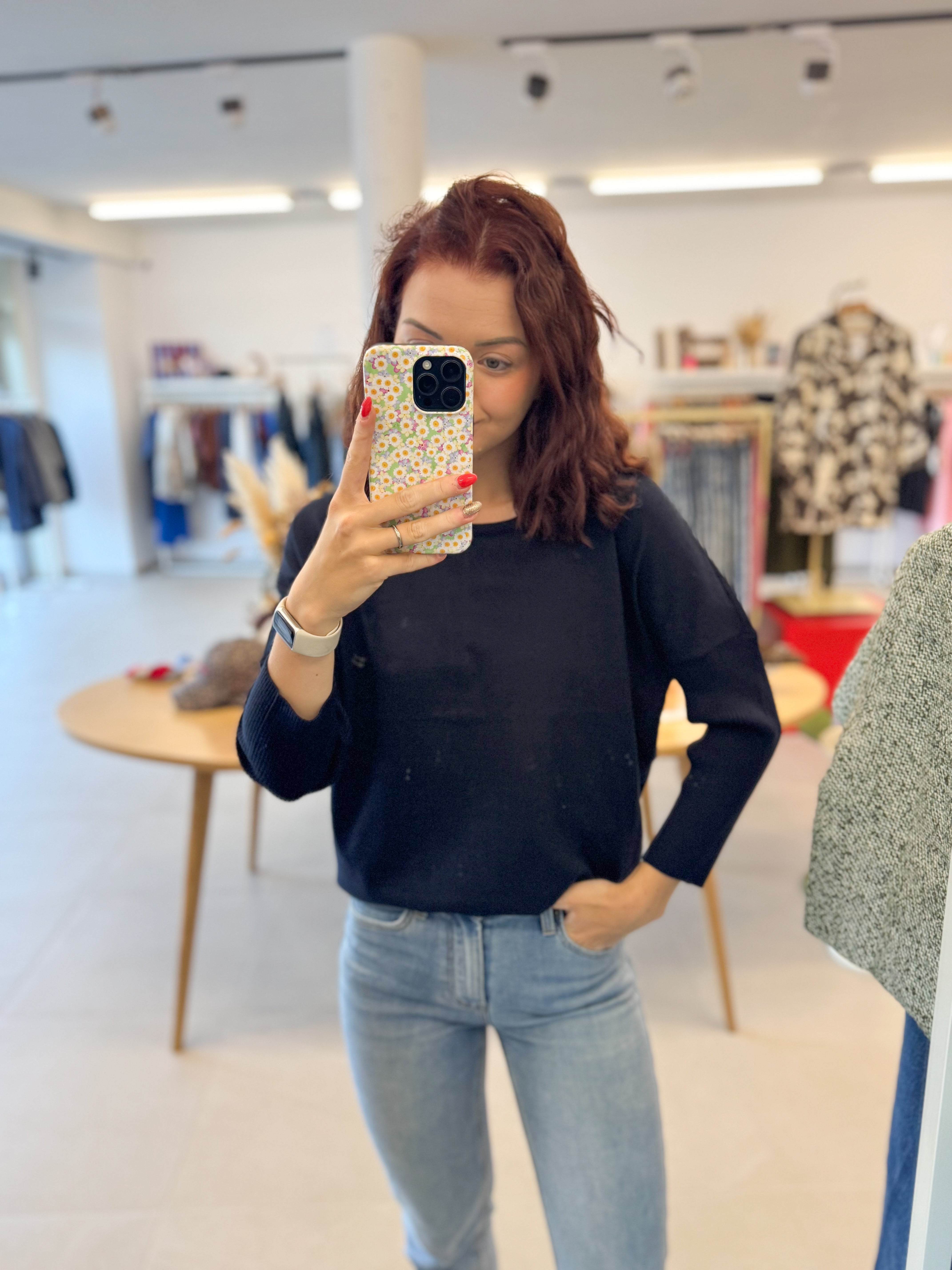 Mila SZ R-neck Pullover -night sky blue