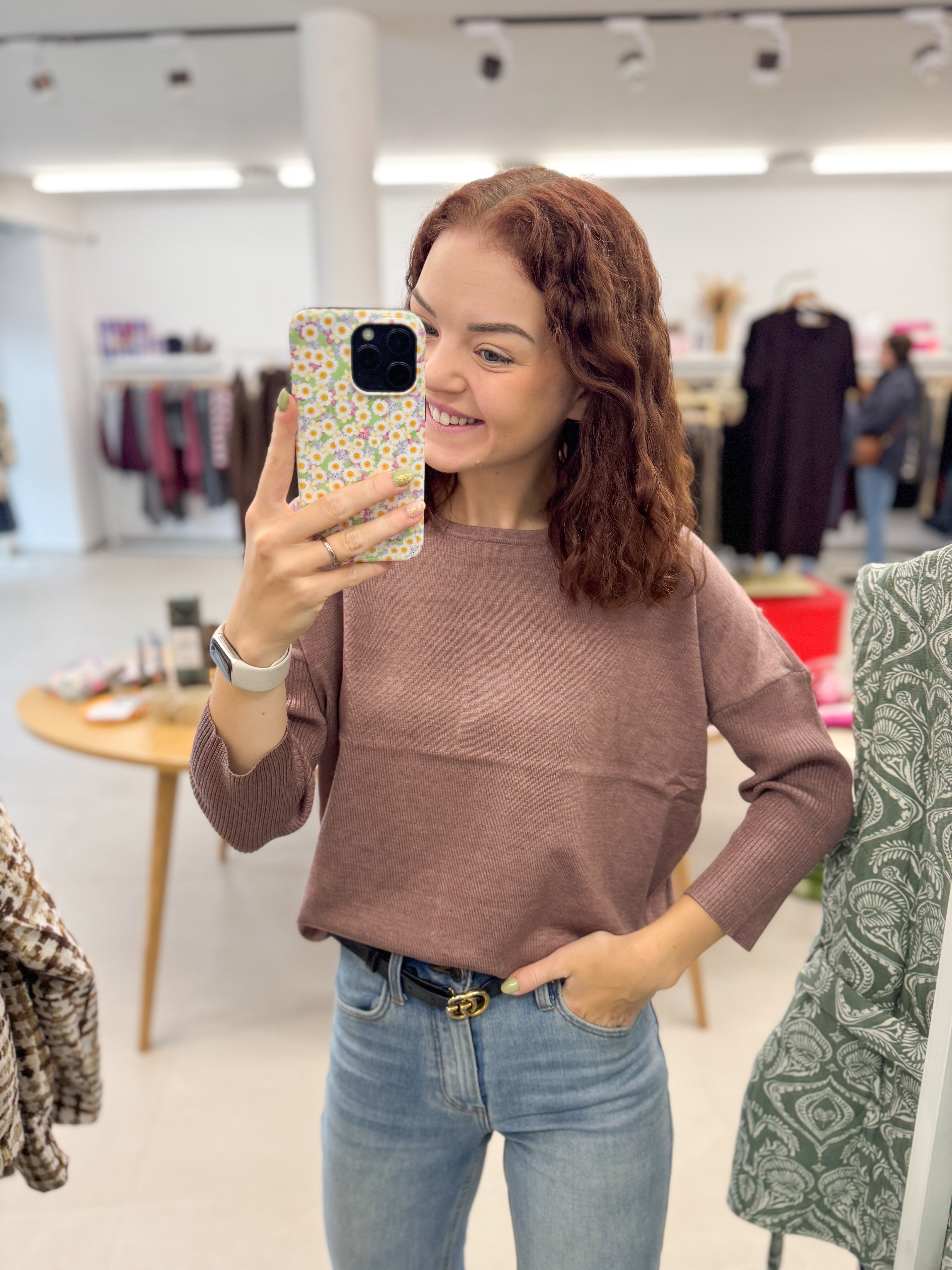 Mila SZ R-neck Pullover - Melange Pink