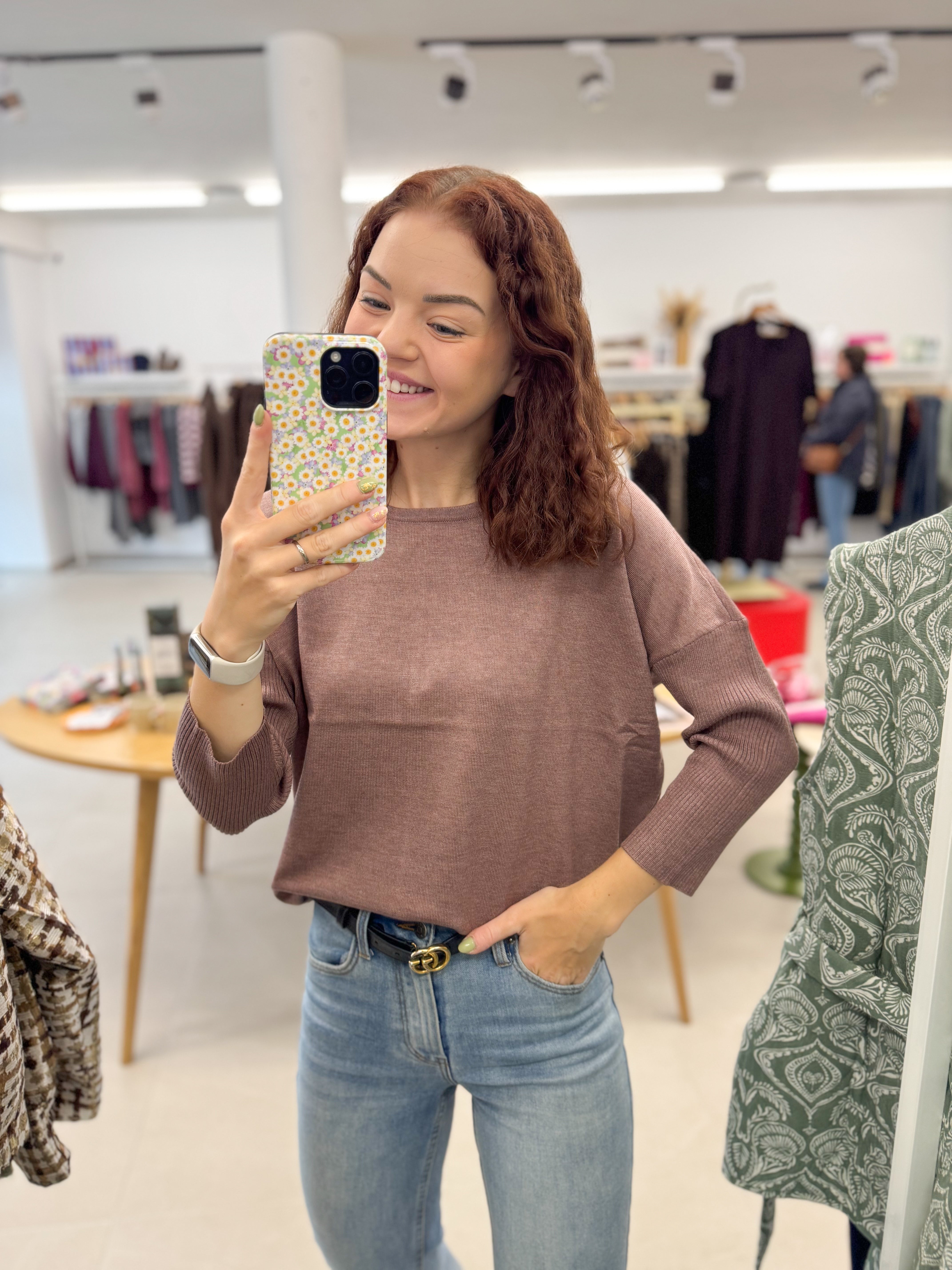 Mila SZ R-neck Pullover - Melange Pink