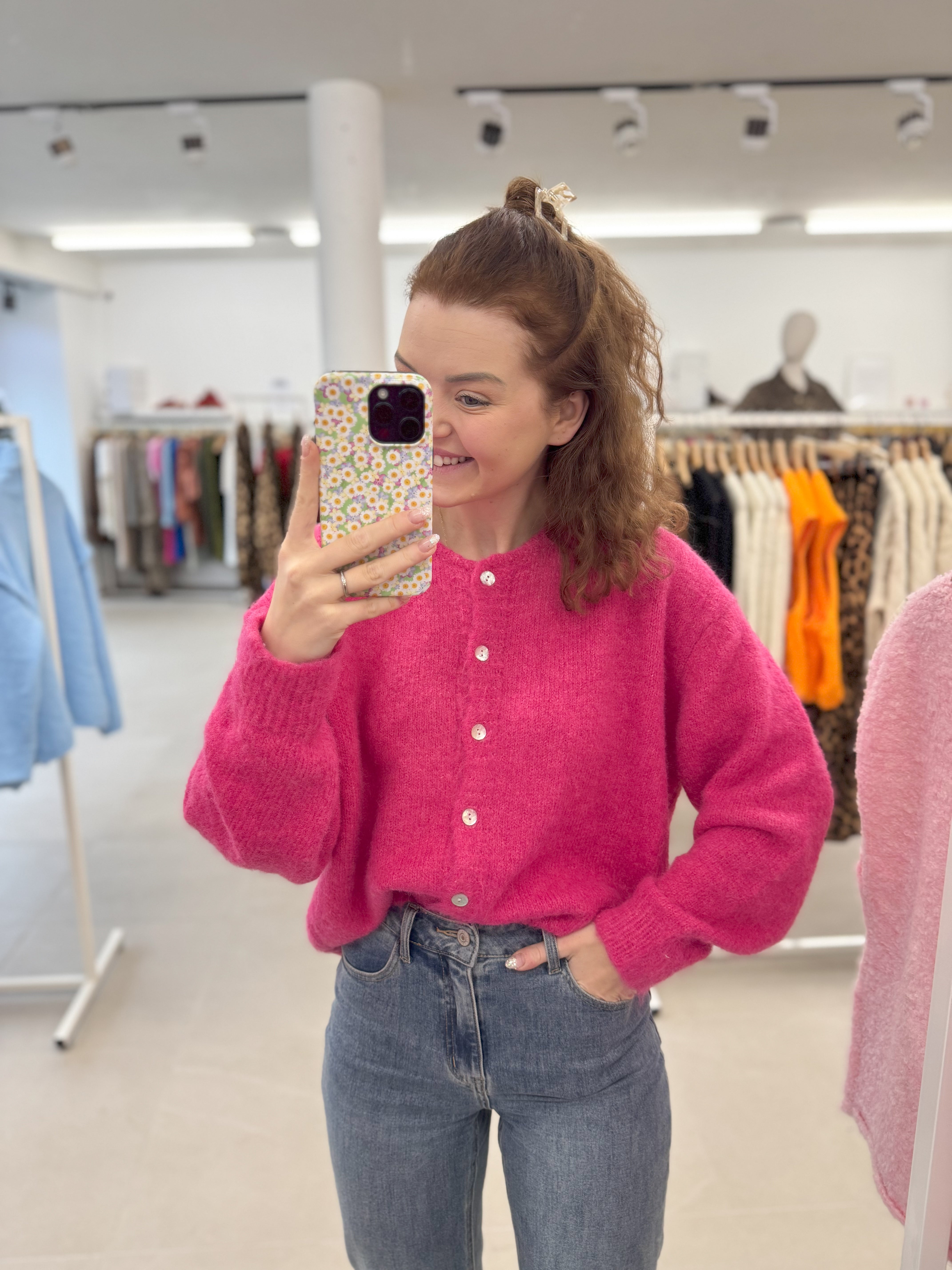 Cosy button knit - Fuchsia