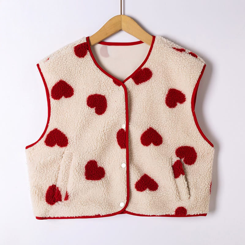 Beige heart teddy gilet