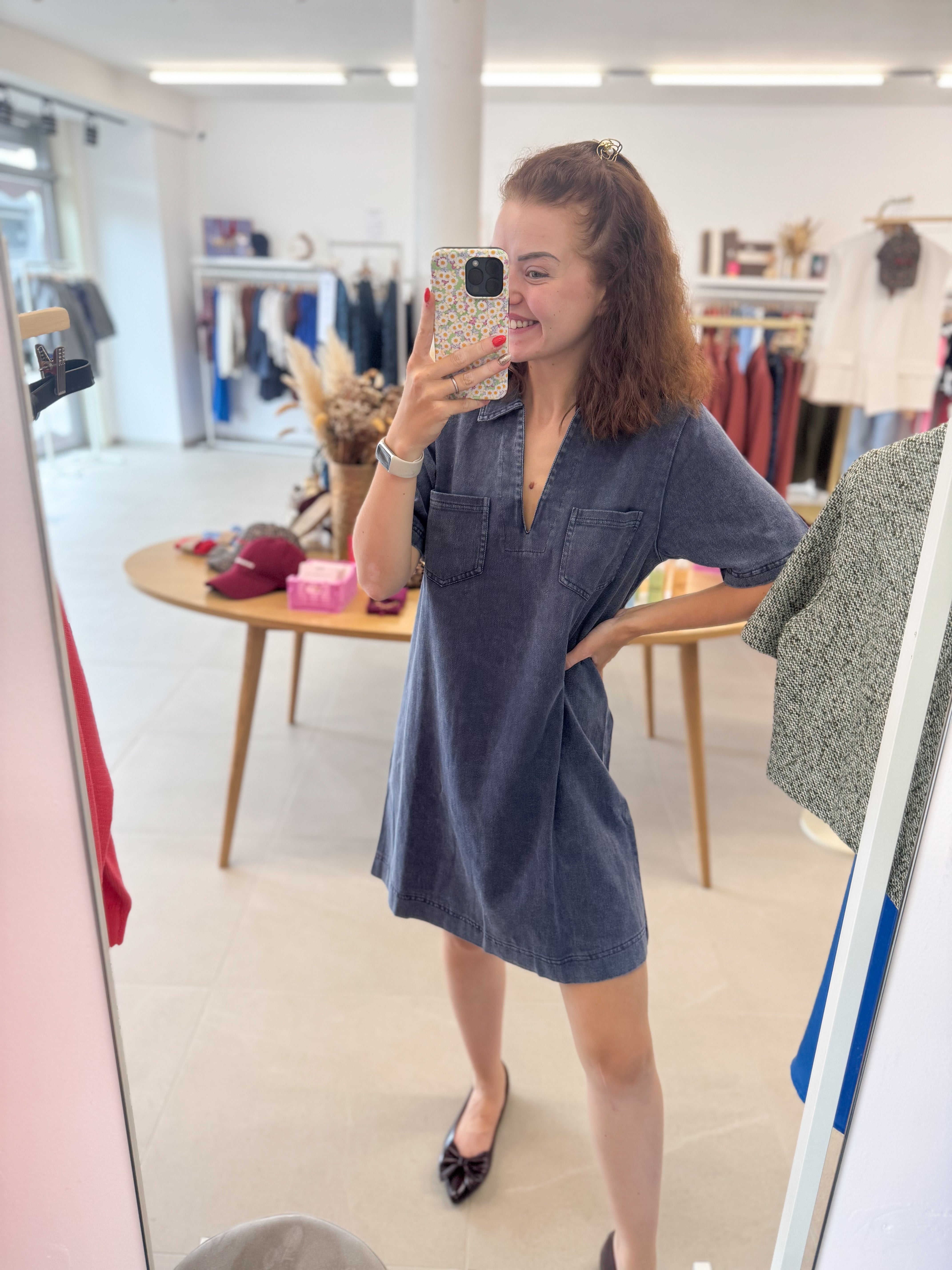 Marine jeansdress shortsleeve