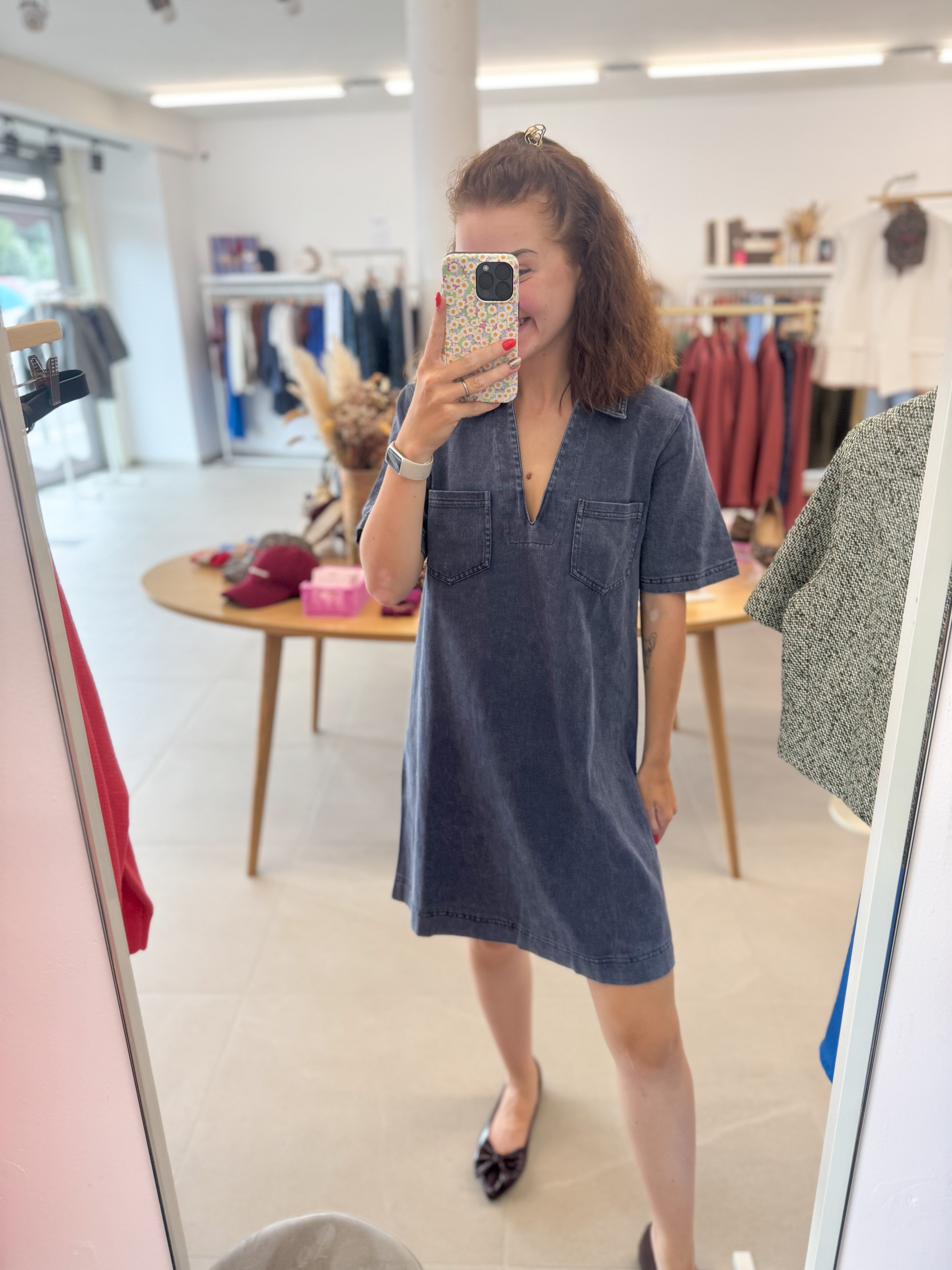 Marine jeansdress shortsleeve