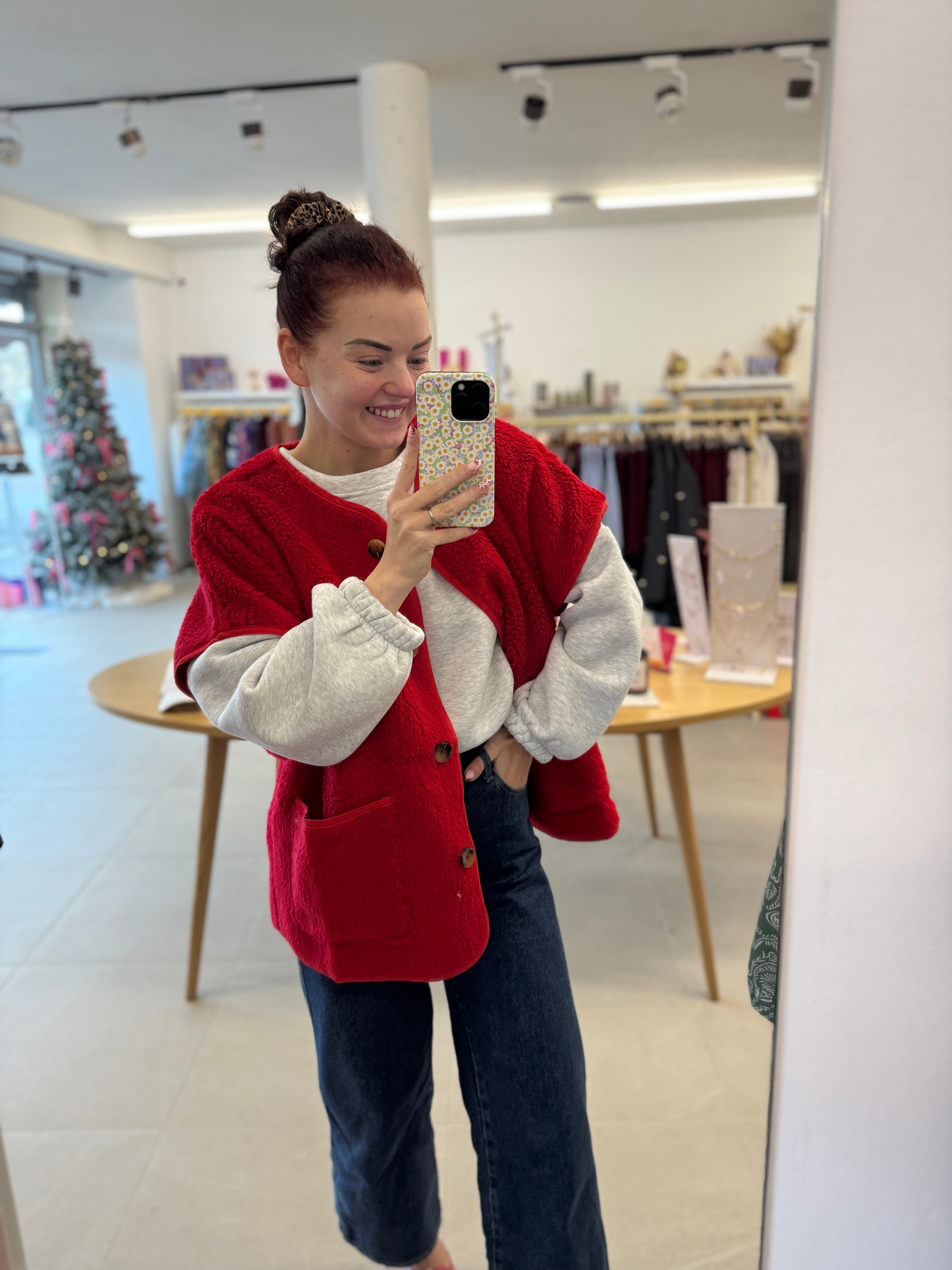 Oversized teddy jacket - Red