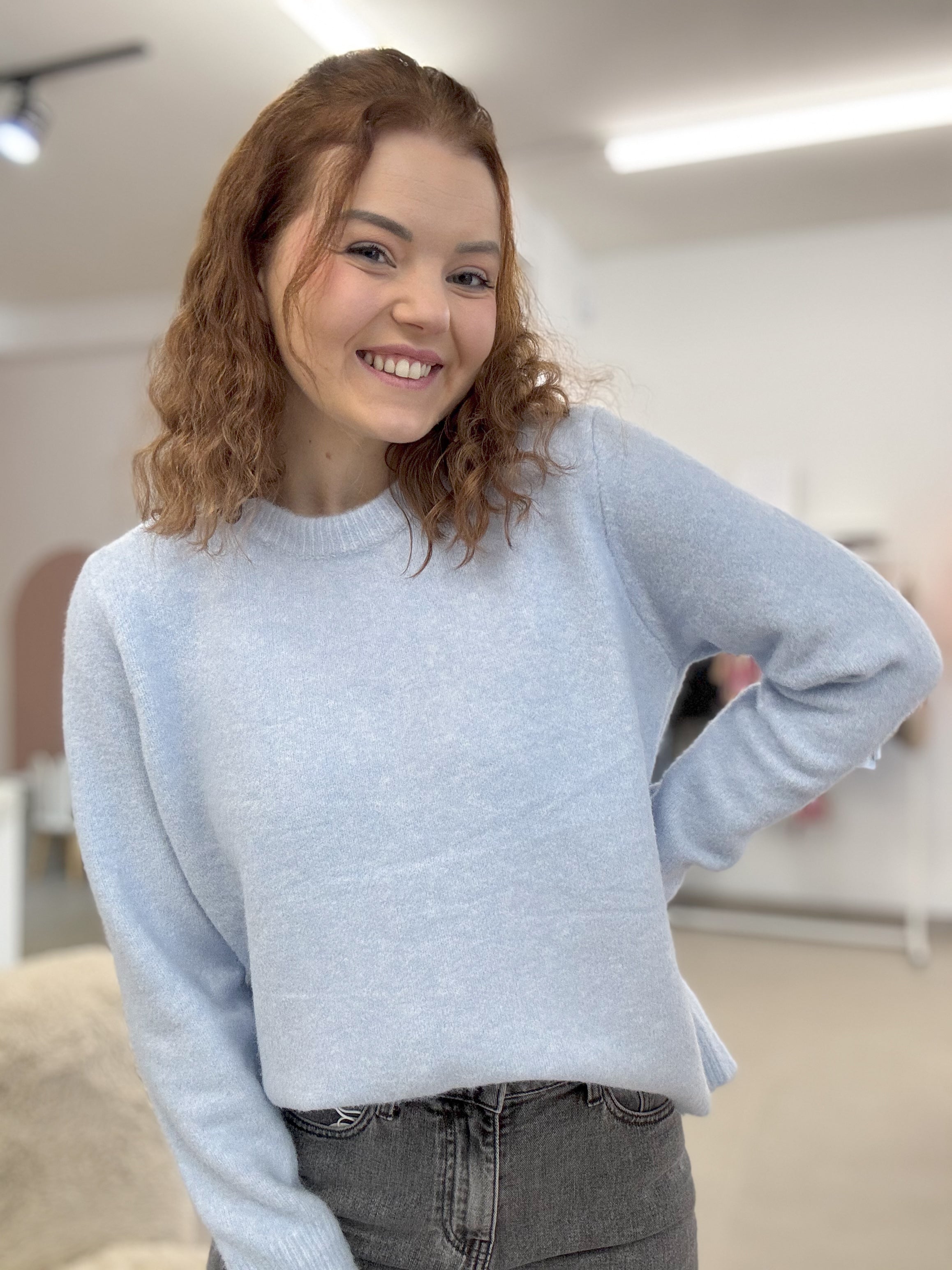 Soft blue bow knit