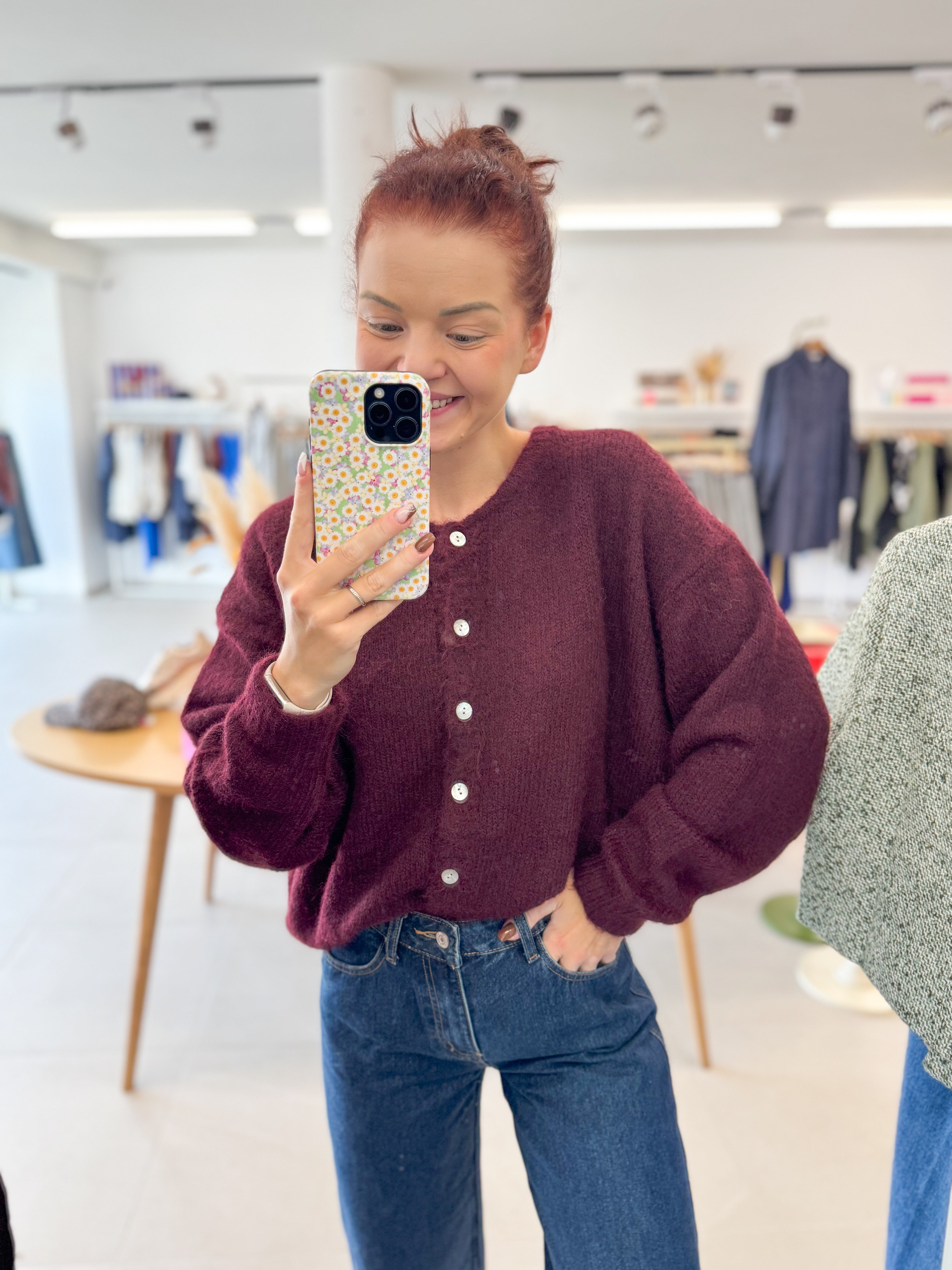 Burgundy soft button knit