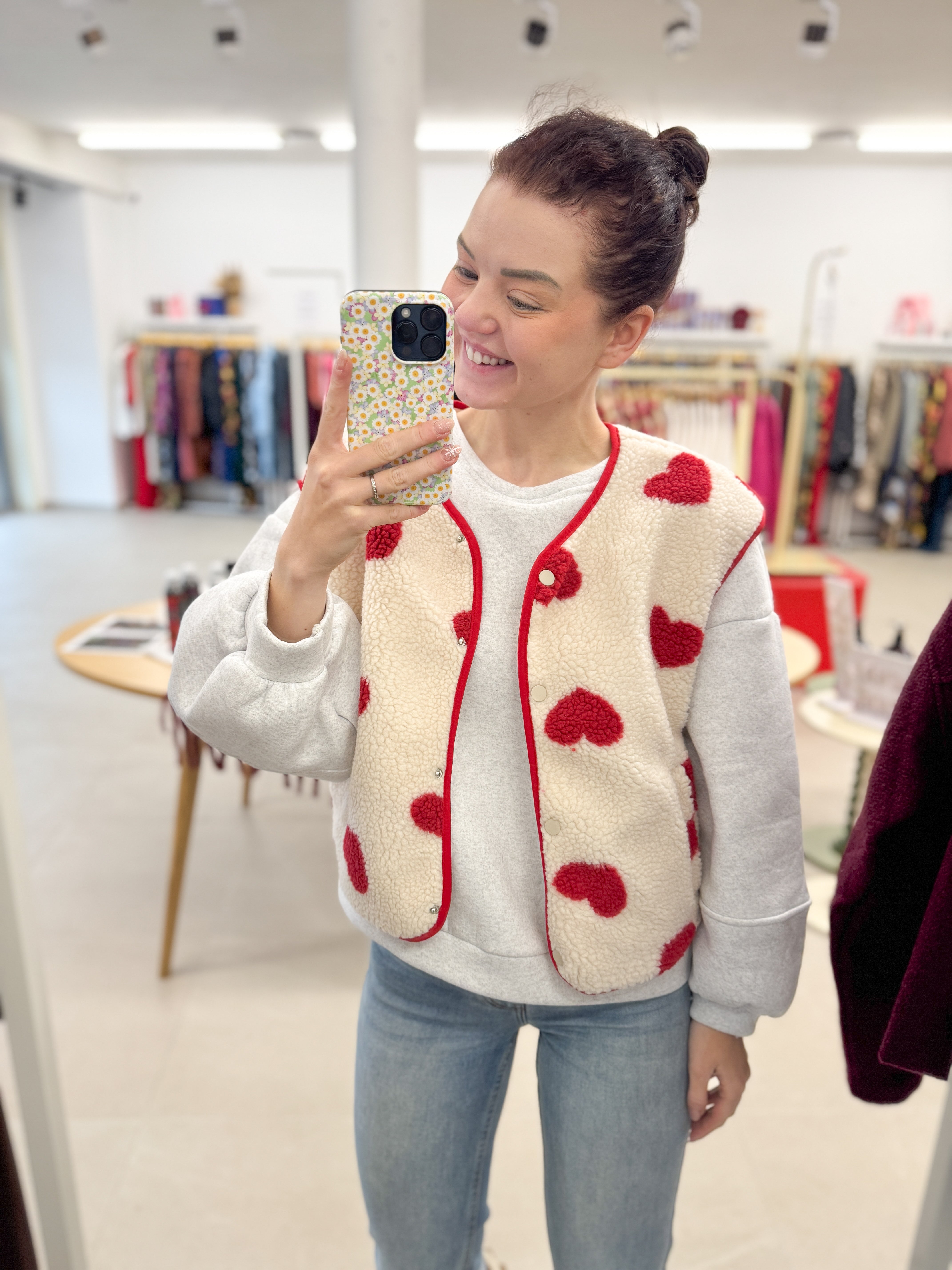 Beige heart teddy gilet