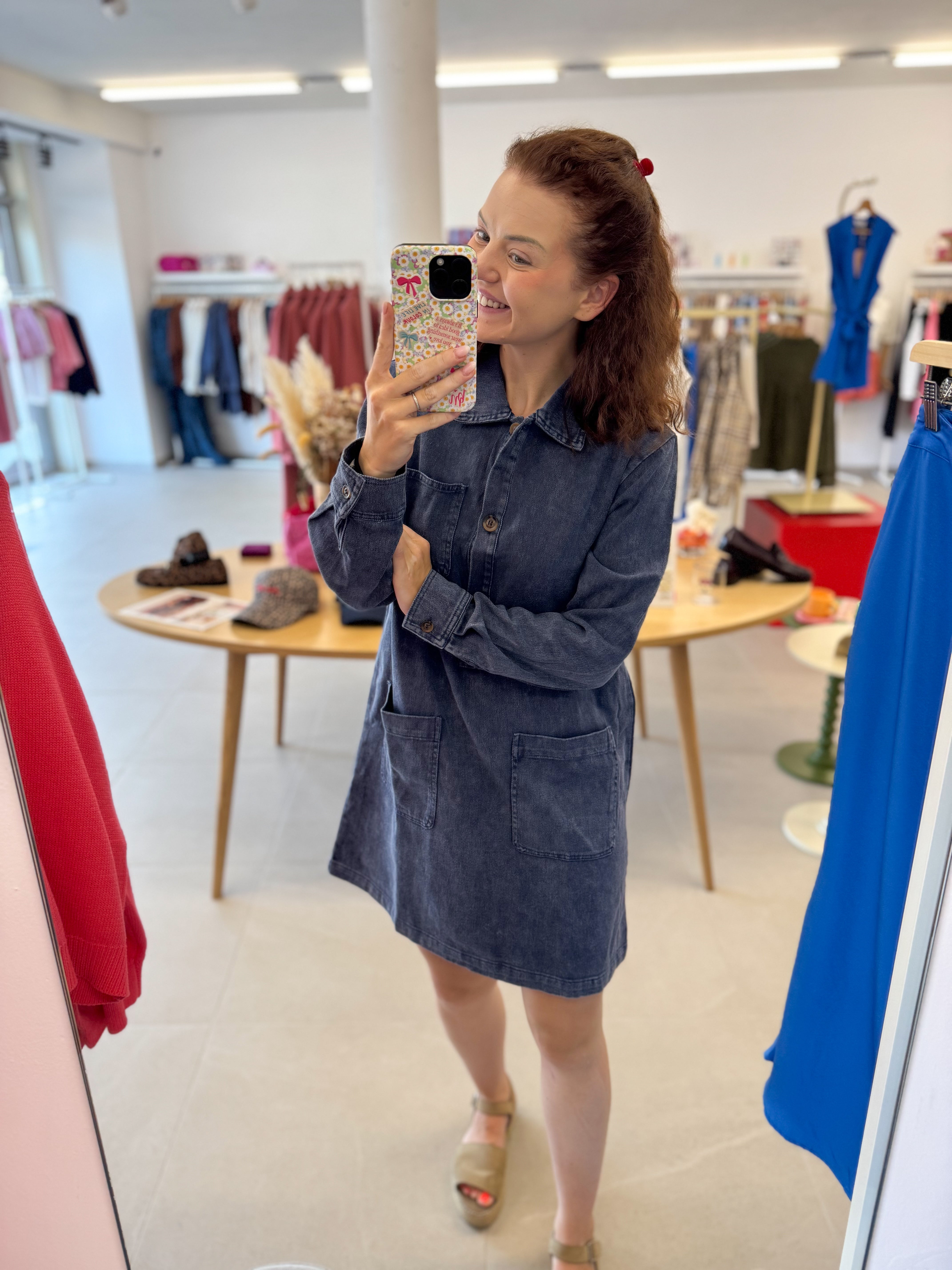 Denim button dress - Marine