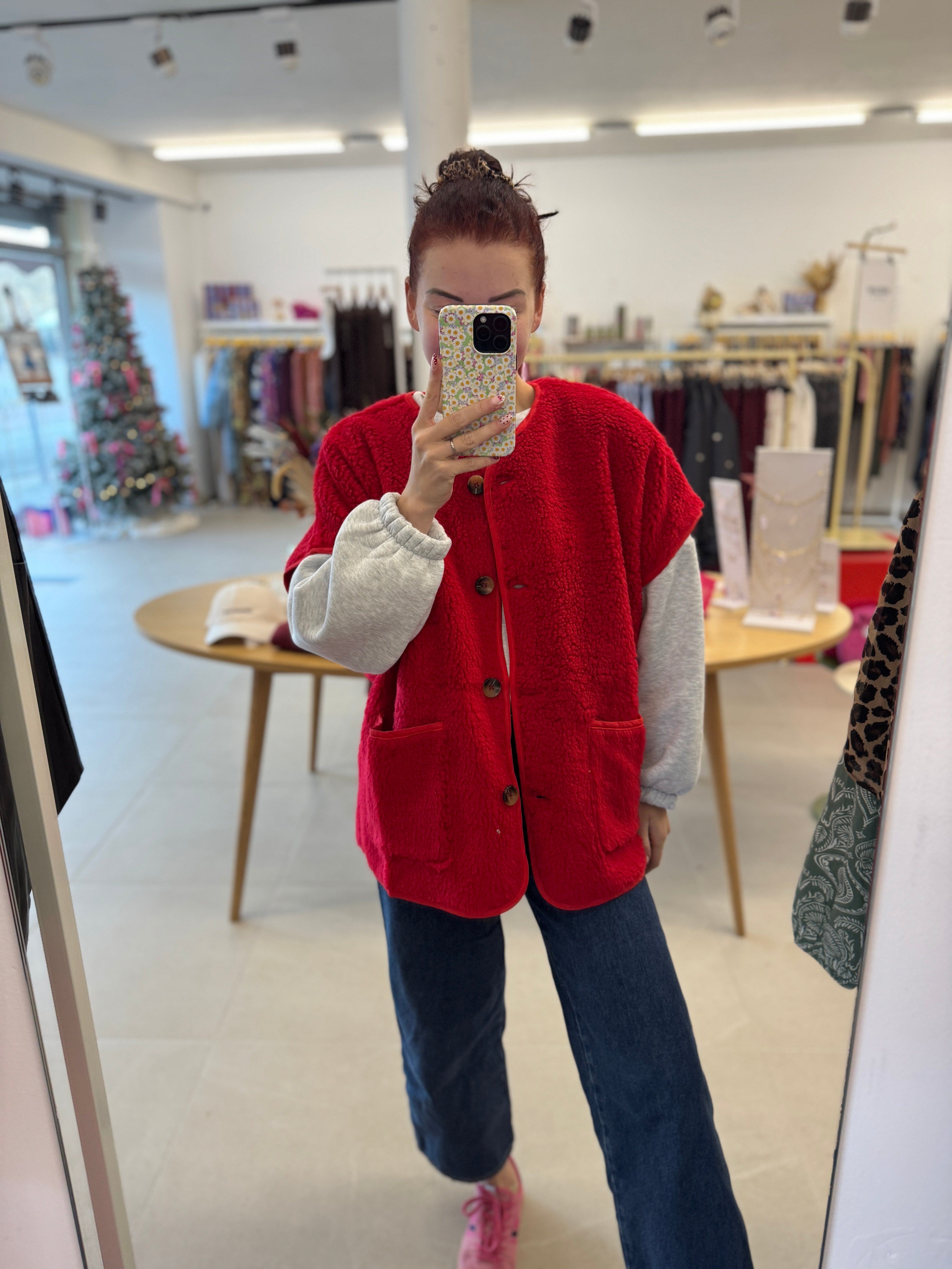 Oversized teddy jacket - Red