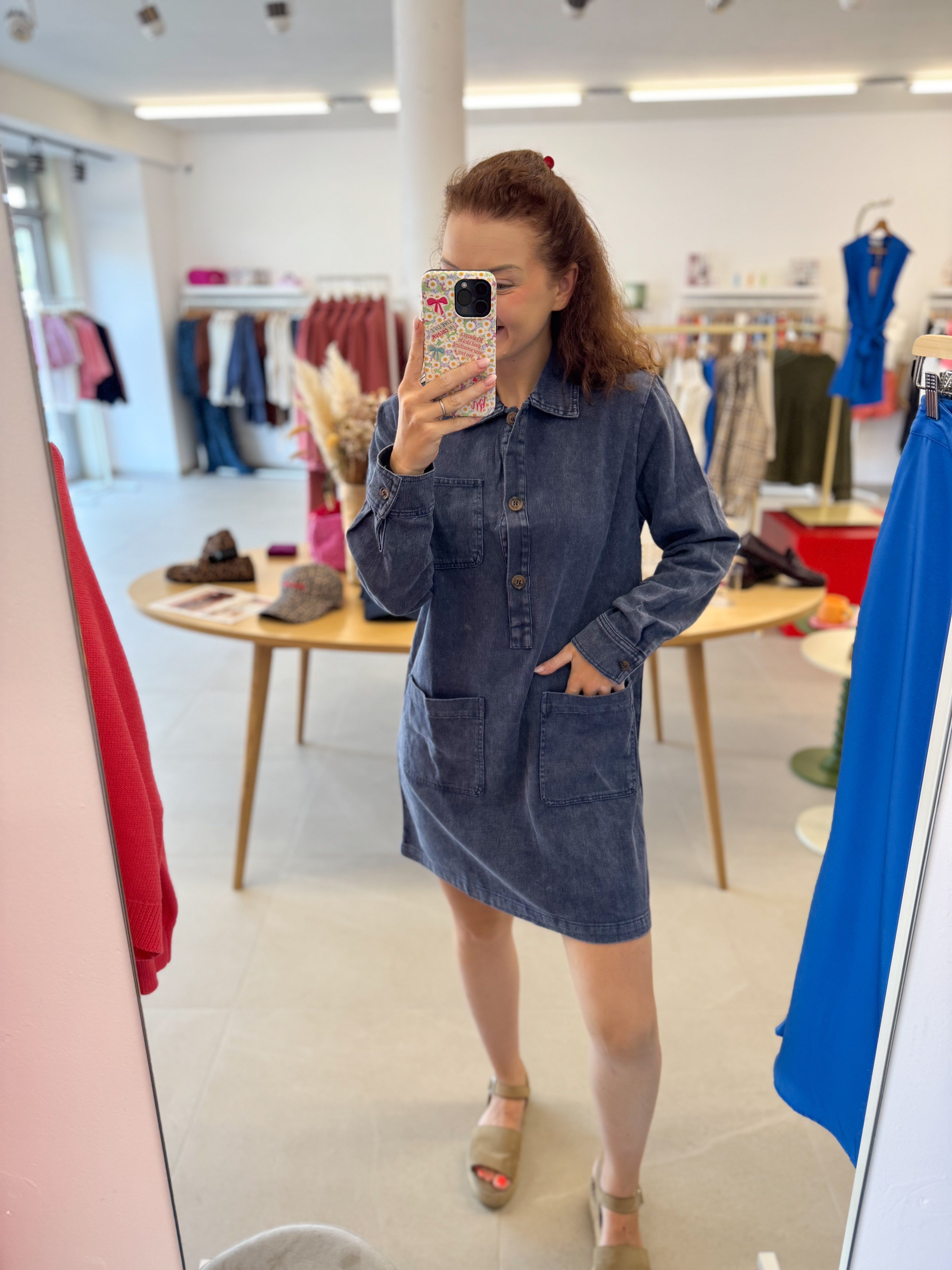 Denim button dress - Bordeaux