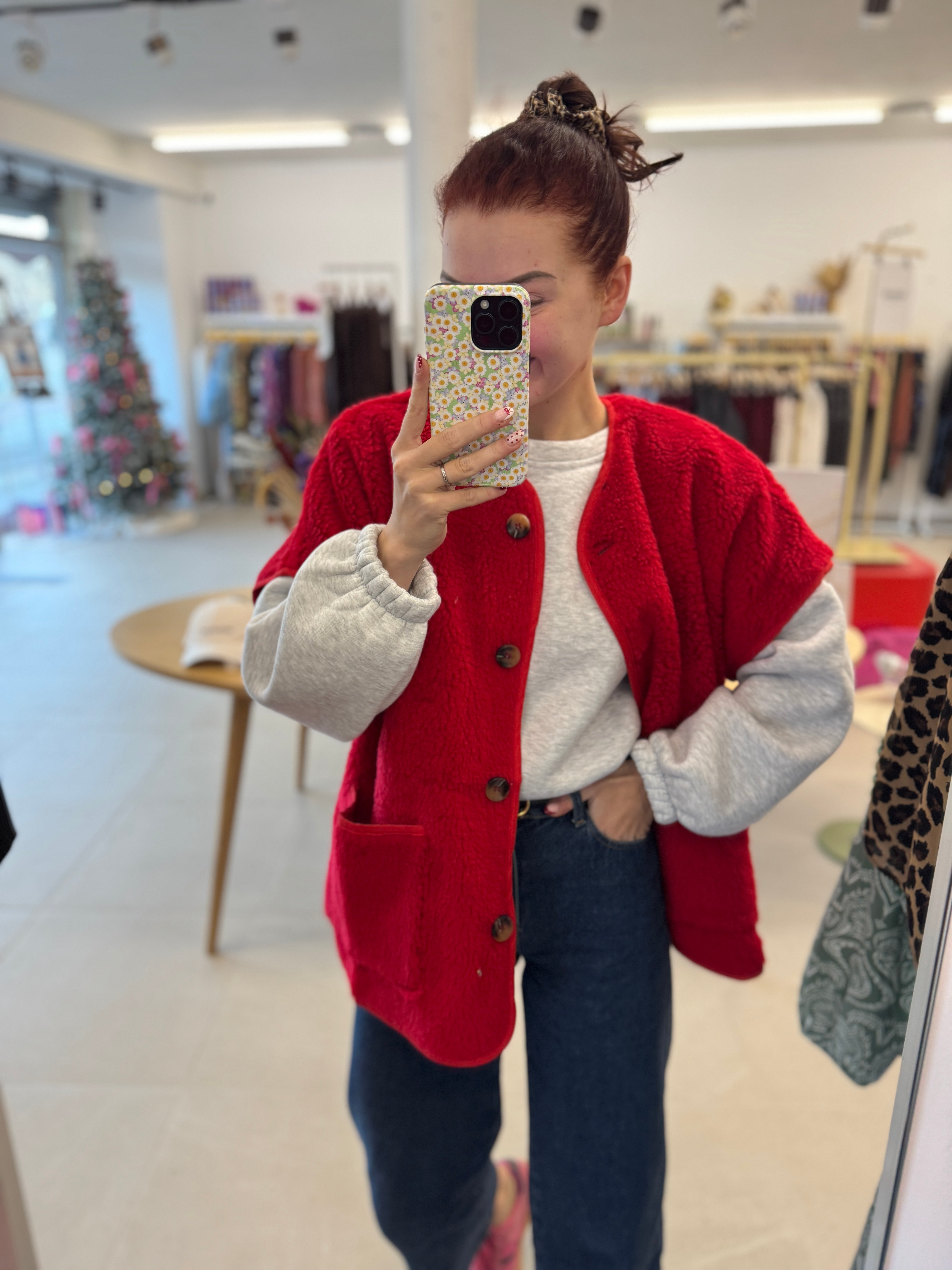 Oversized teddy jacket - Red