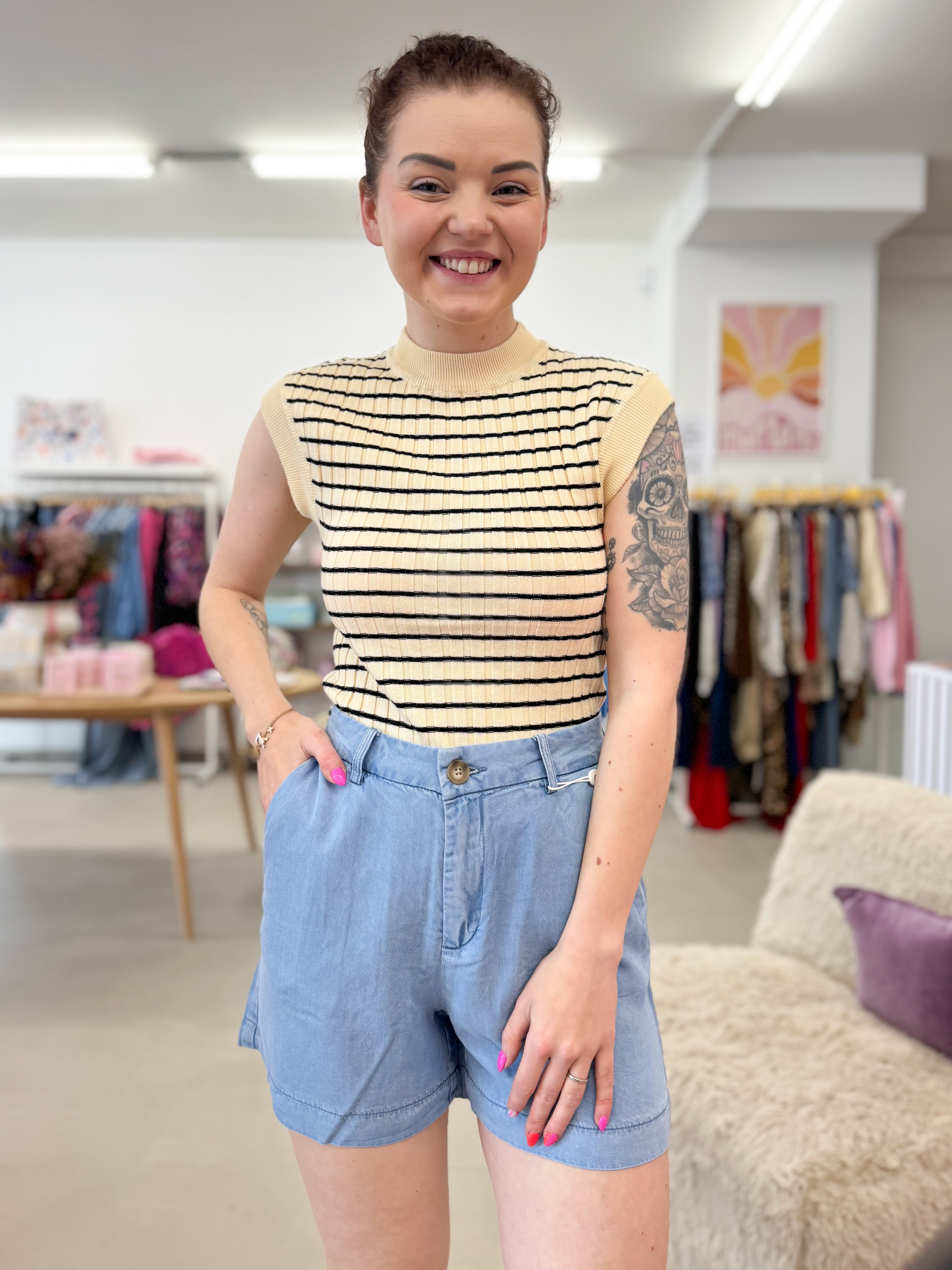 Bea knit top - Beige/Black