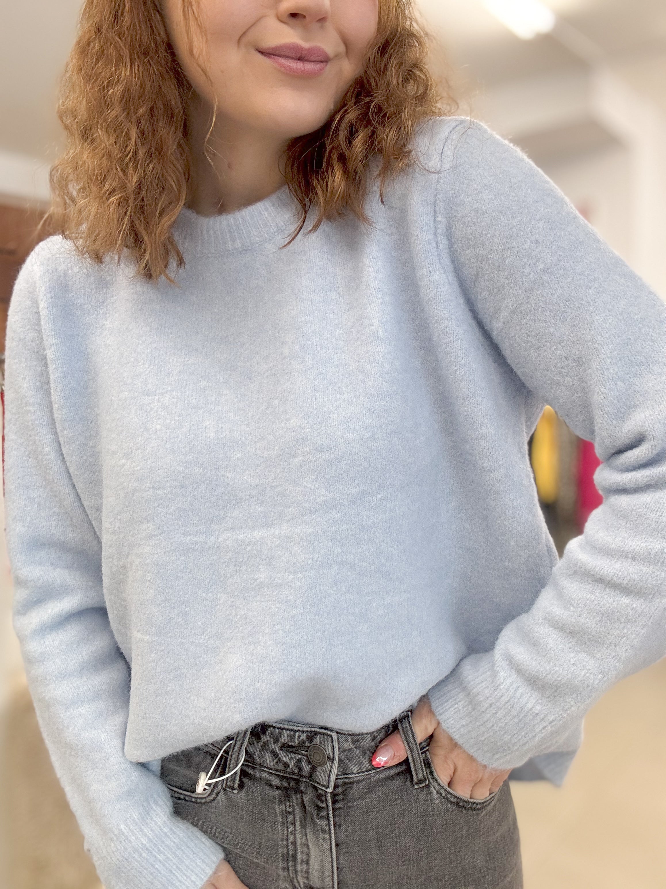 Soft blue bow knit