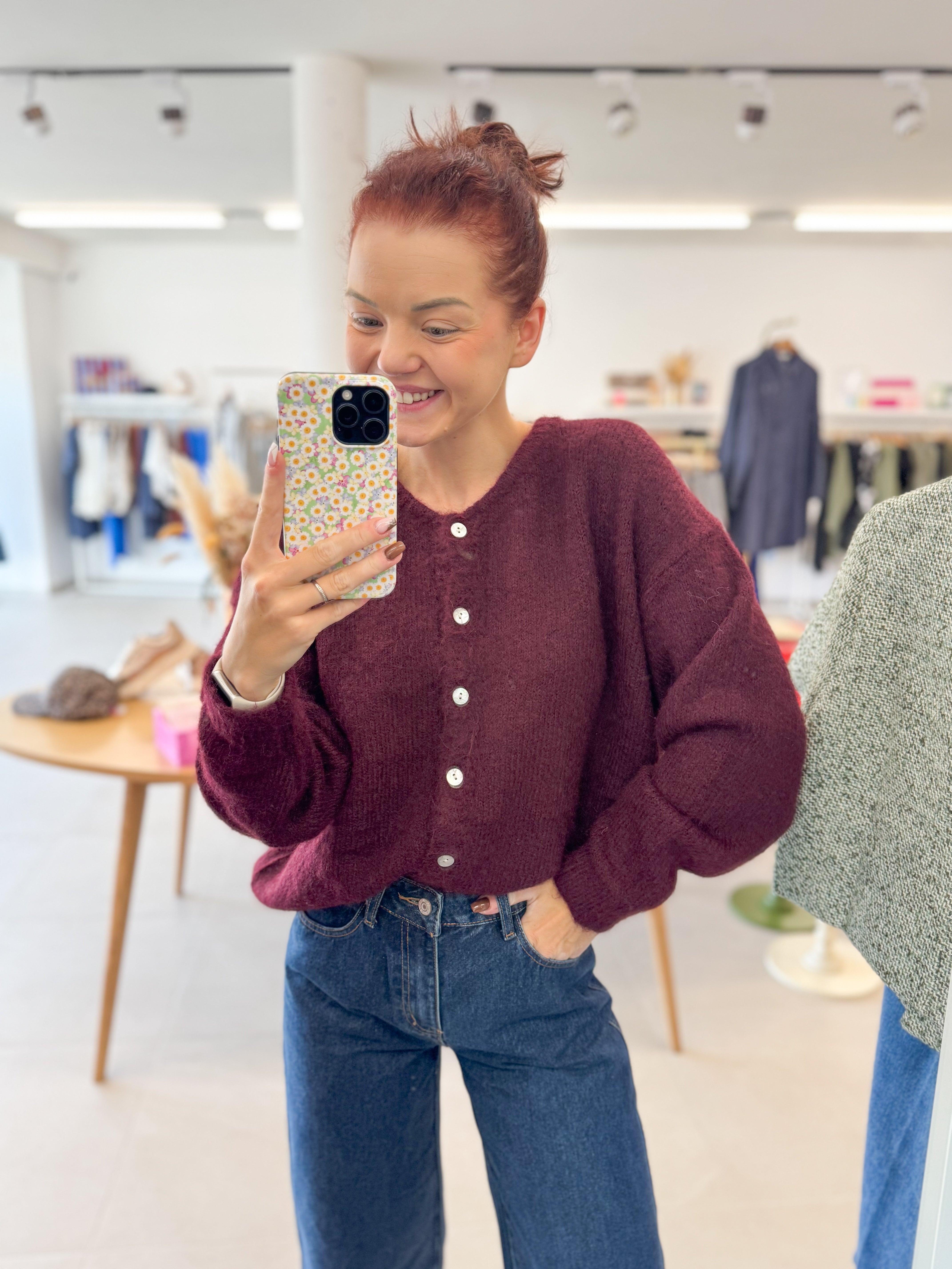 Burgundy soft button knit
