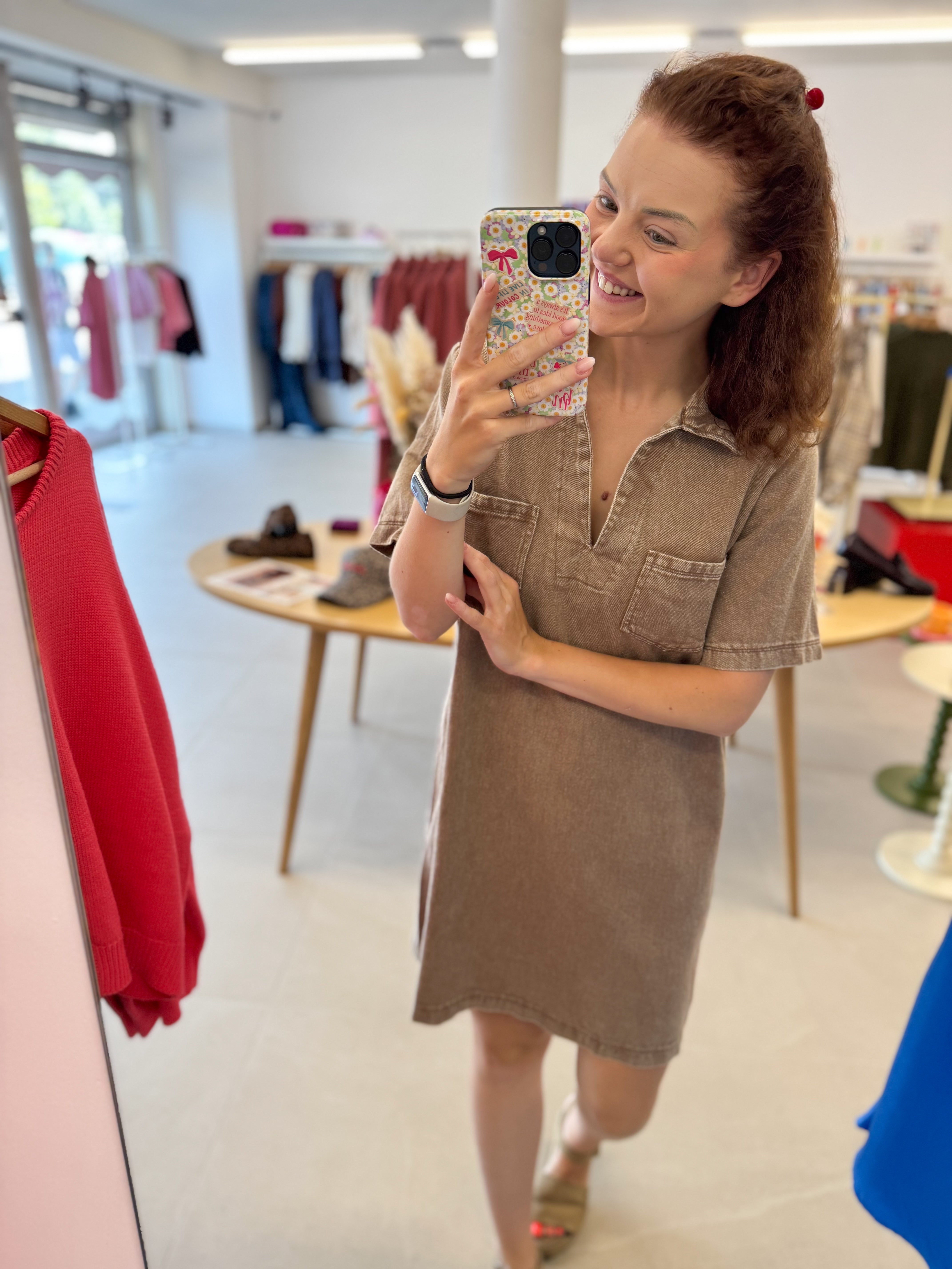 Taupe jeansdress shortsleeve