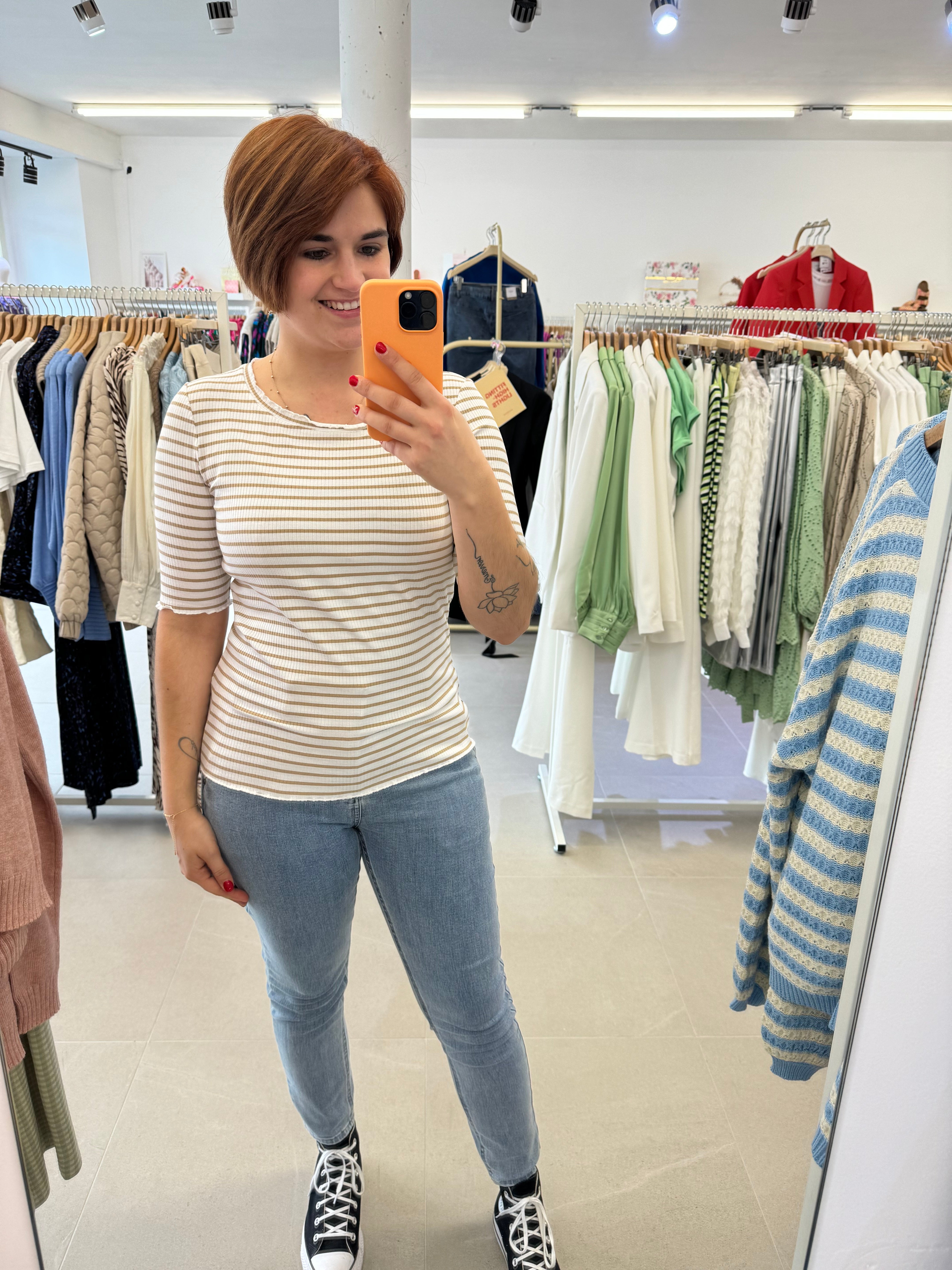 CRribba s/s stripe blouse - white sand stripe