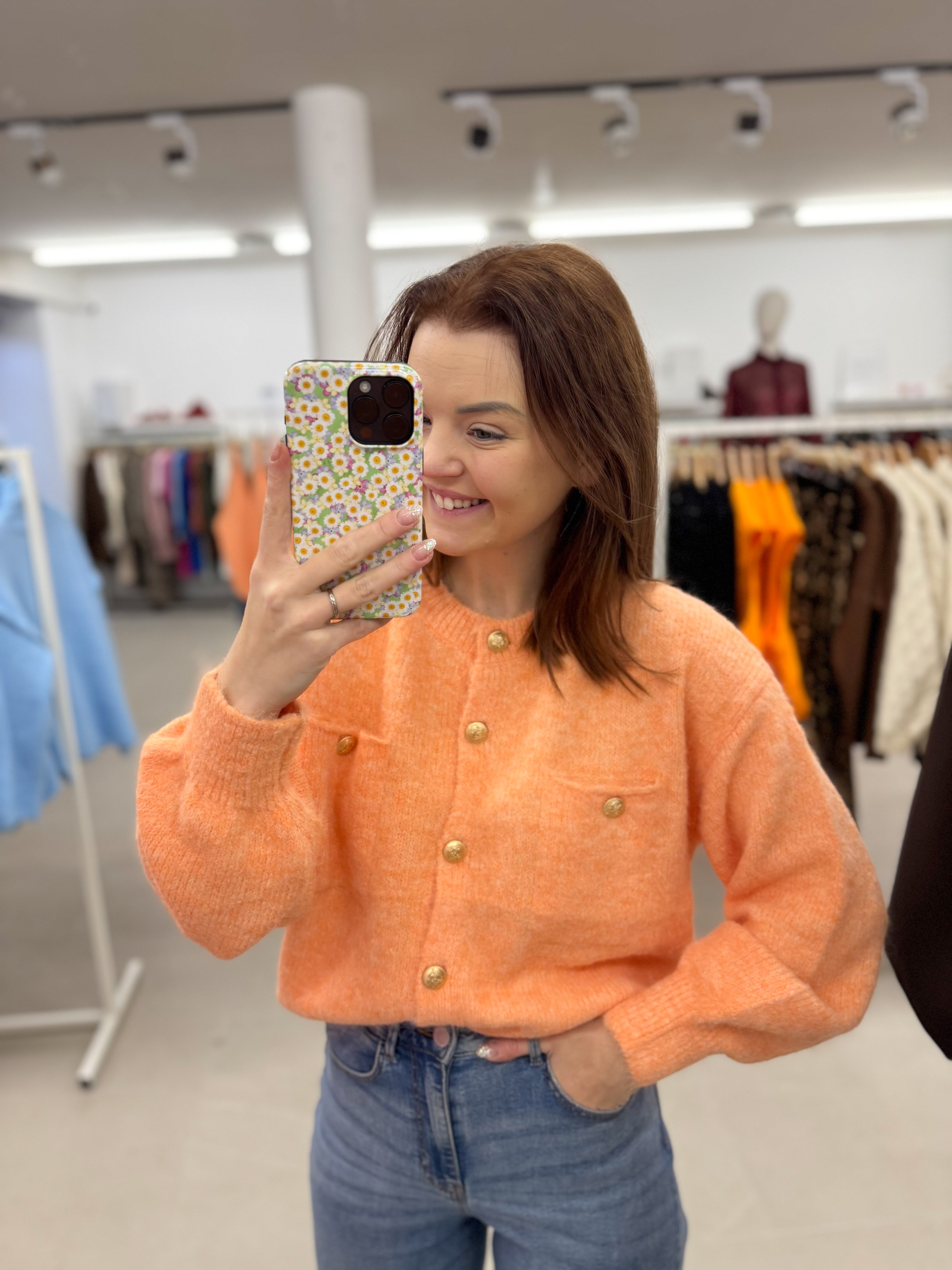 Orange button knit