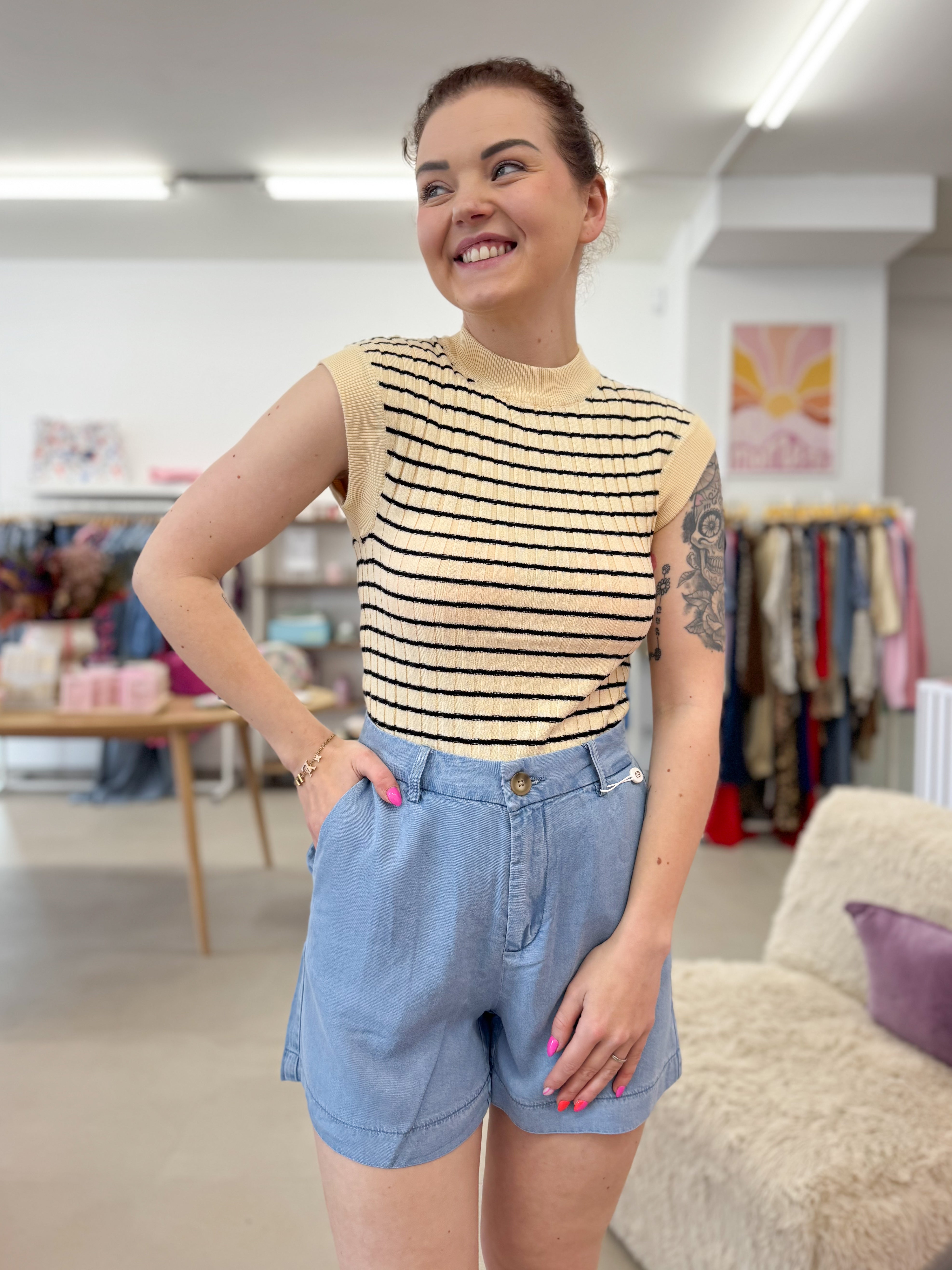 Bea knit top - Beige/Black