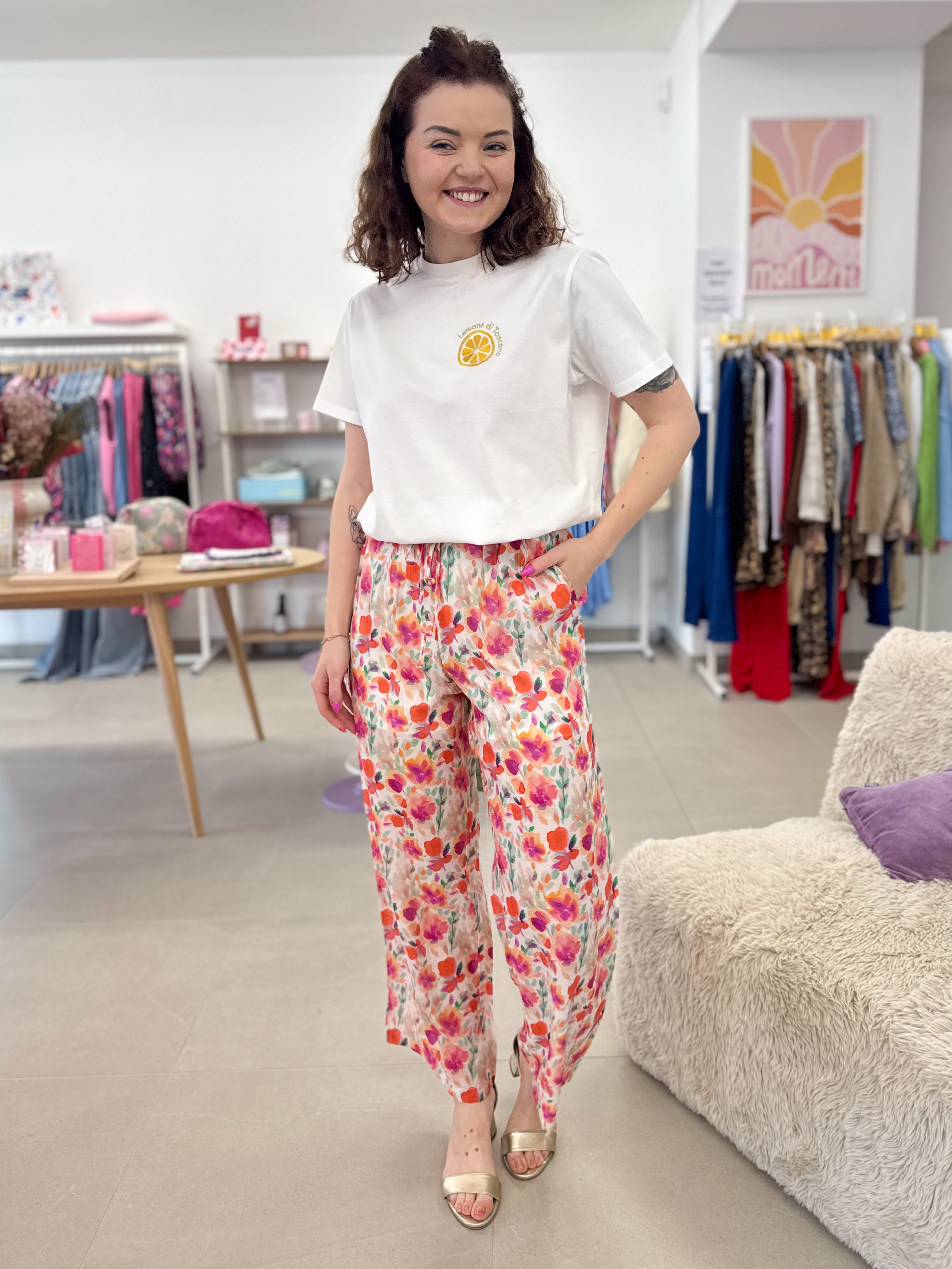 Fuchsia flower trouser