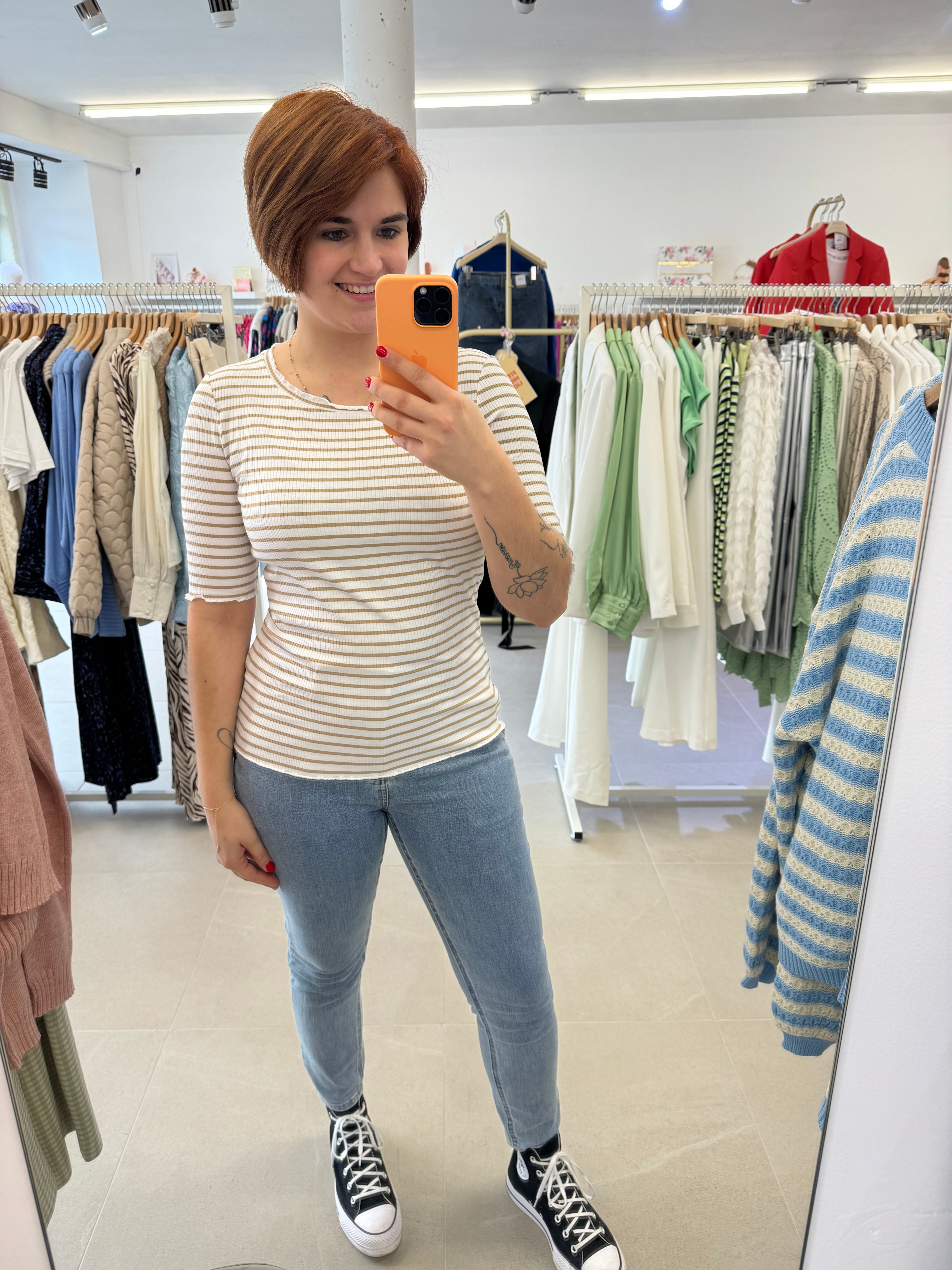 CRribba s/s stripe blouse - white sand stripe