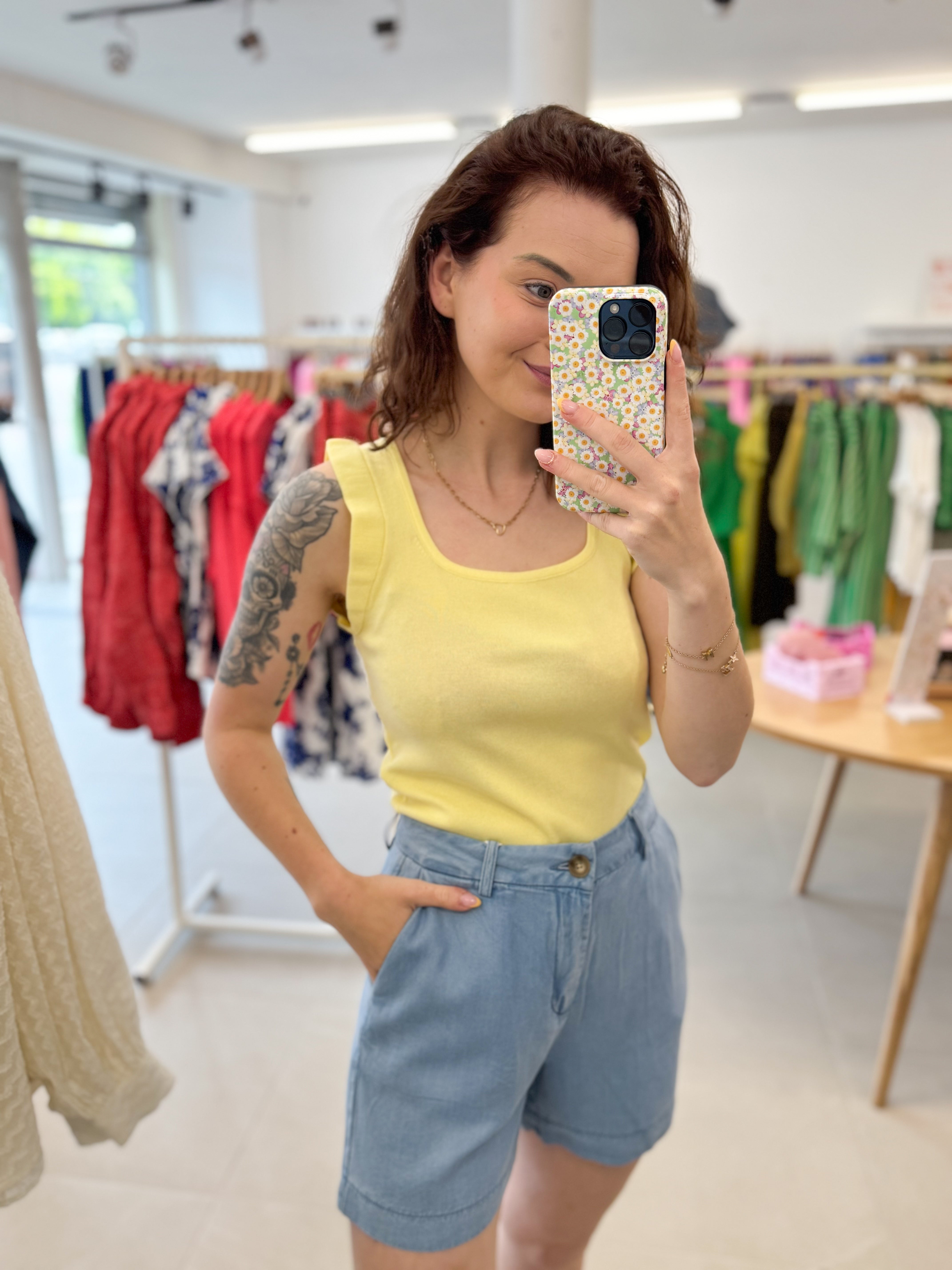 Yellow ruffle top