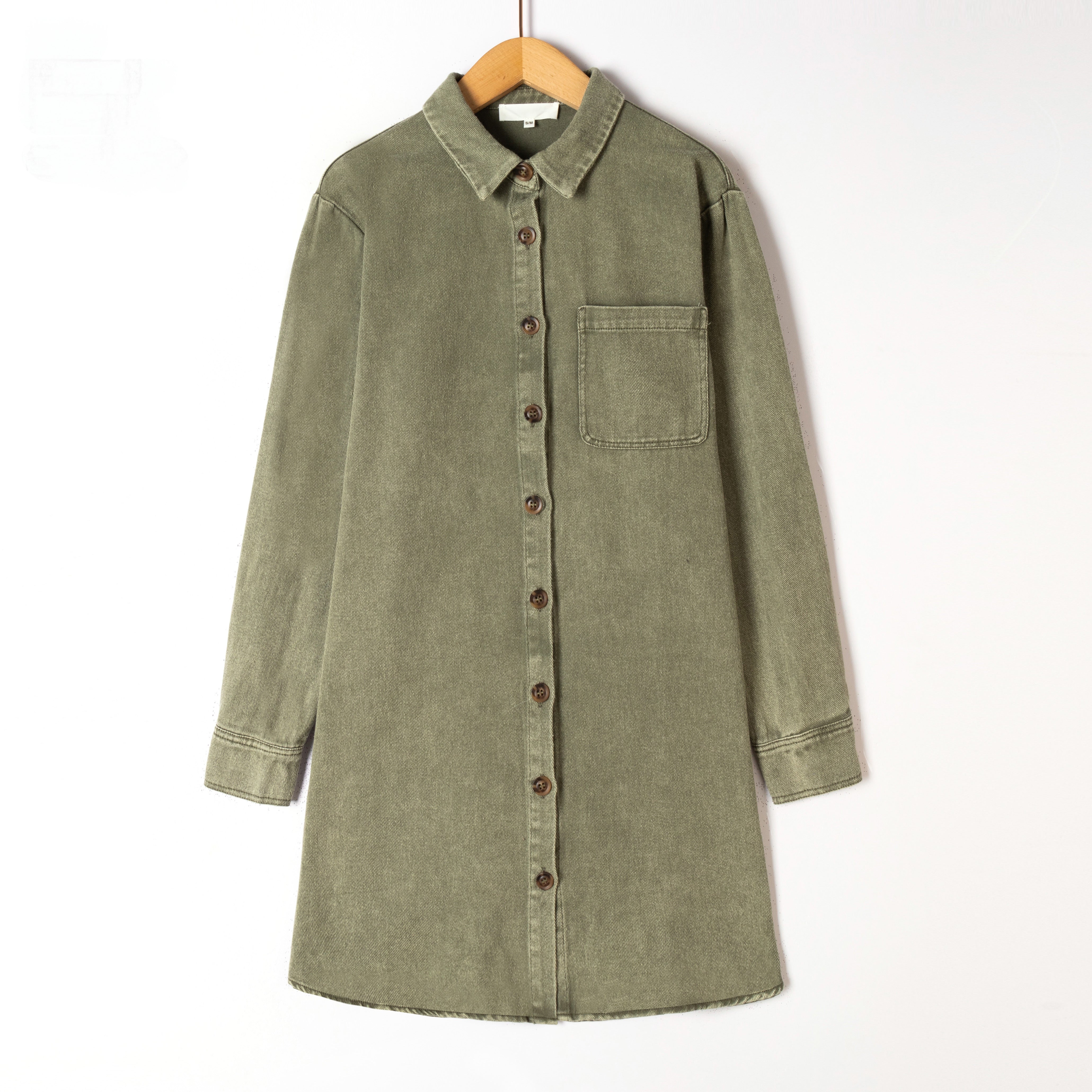 Denim dress longsleeve - Khaki