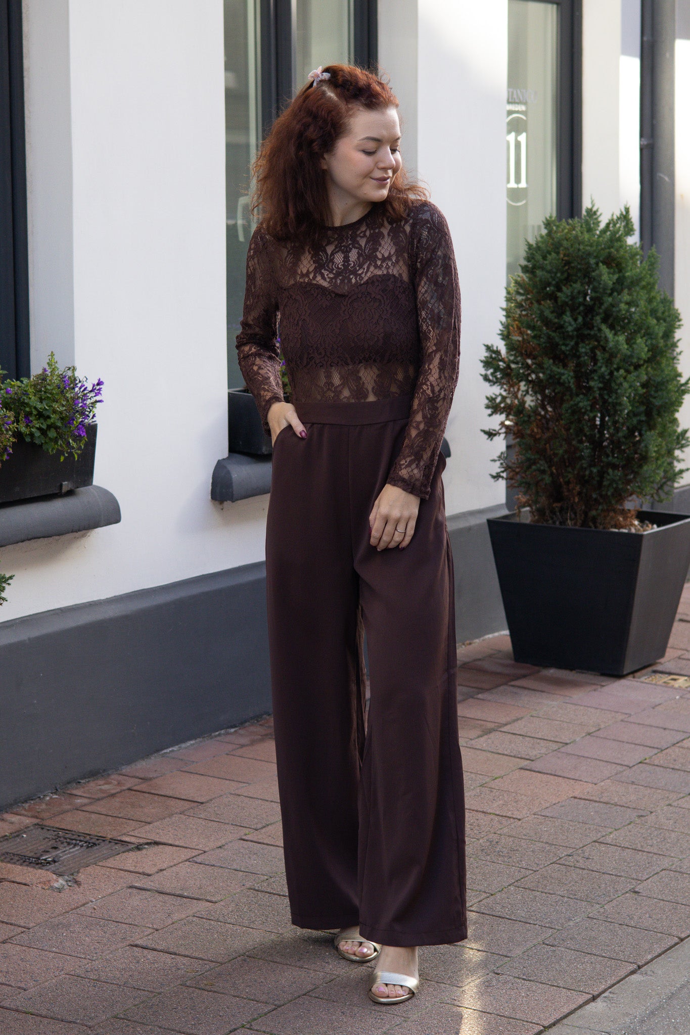 Brown lace jumpsuit