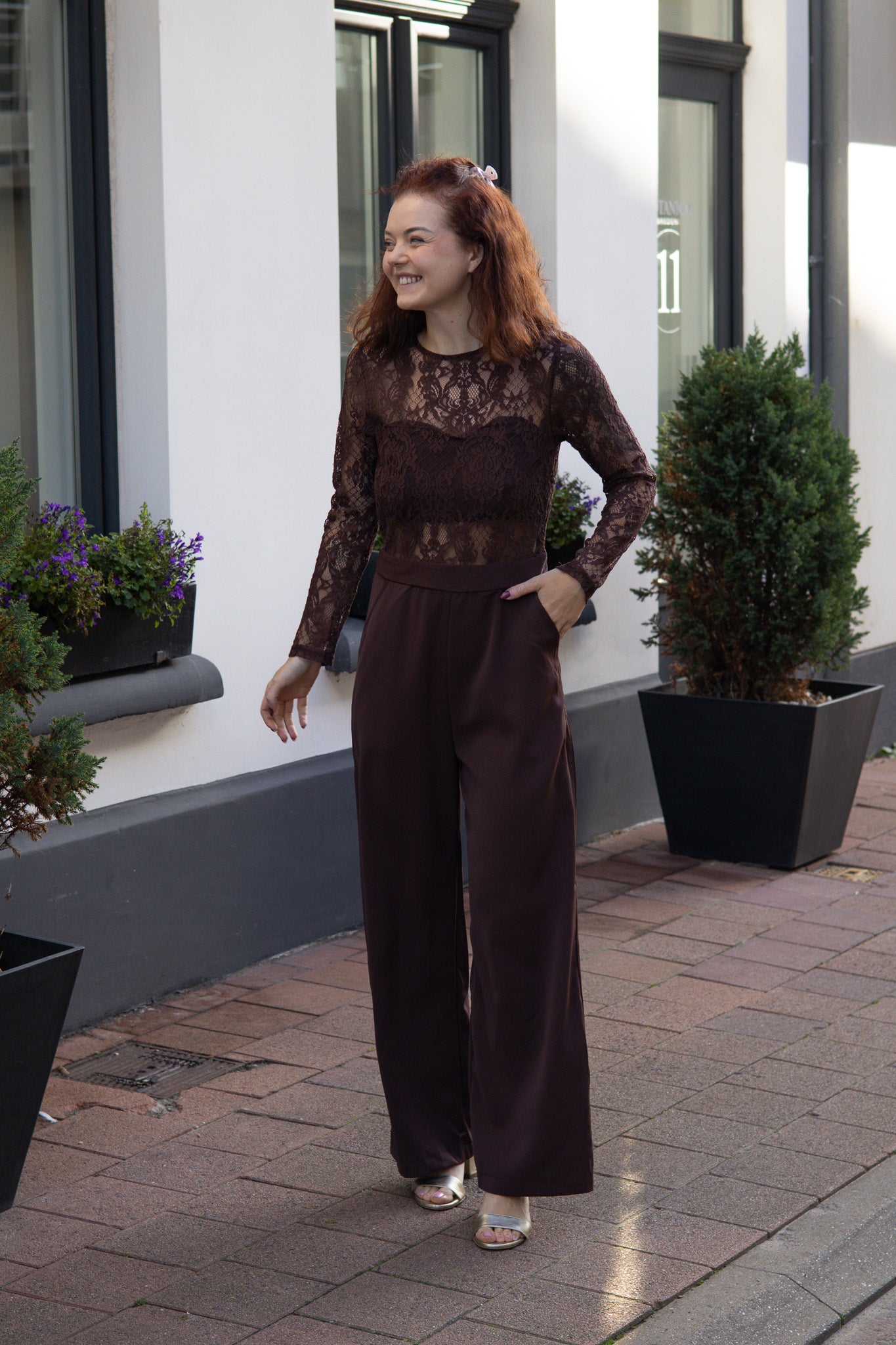 Brown lace jumpsuit
