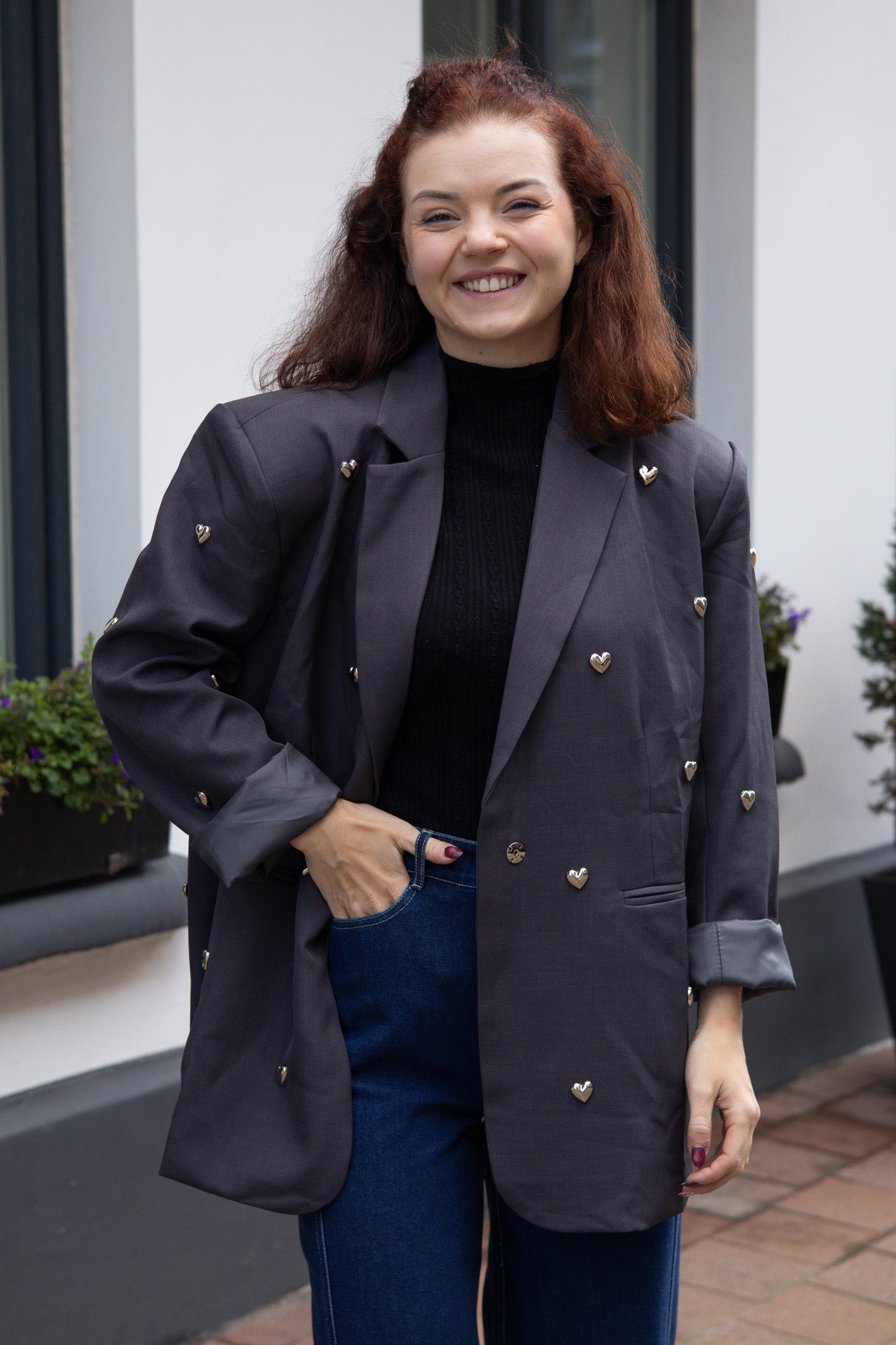 Oversized grey heart blazer