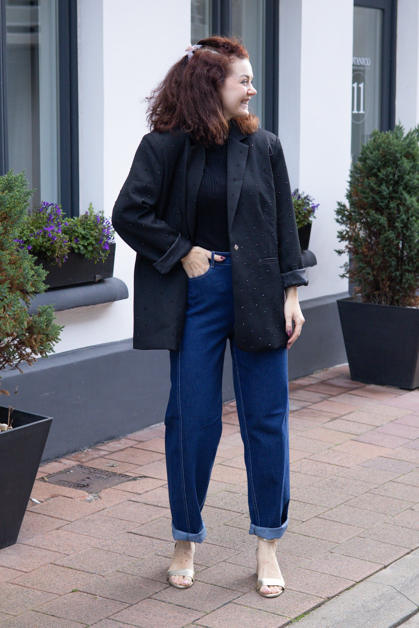 Oversized black sparkle blazer