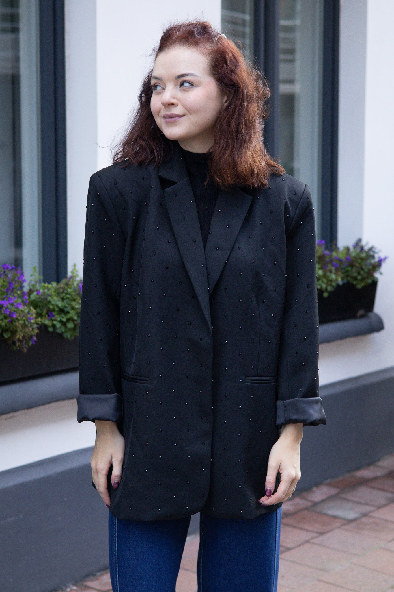 Oversized black sparkle blazer